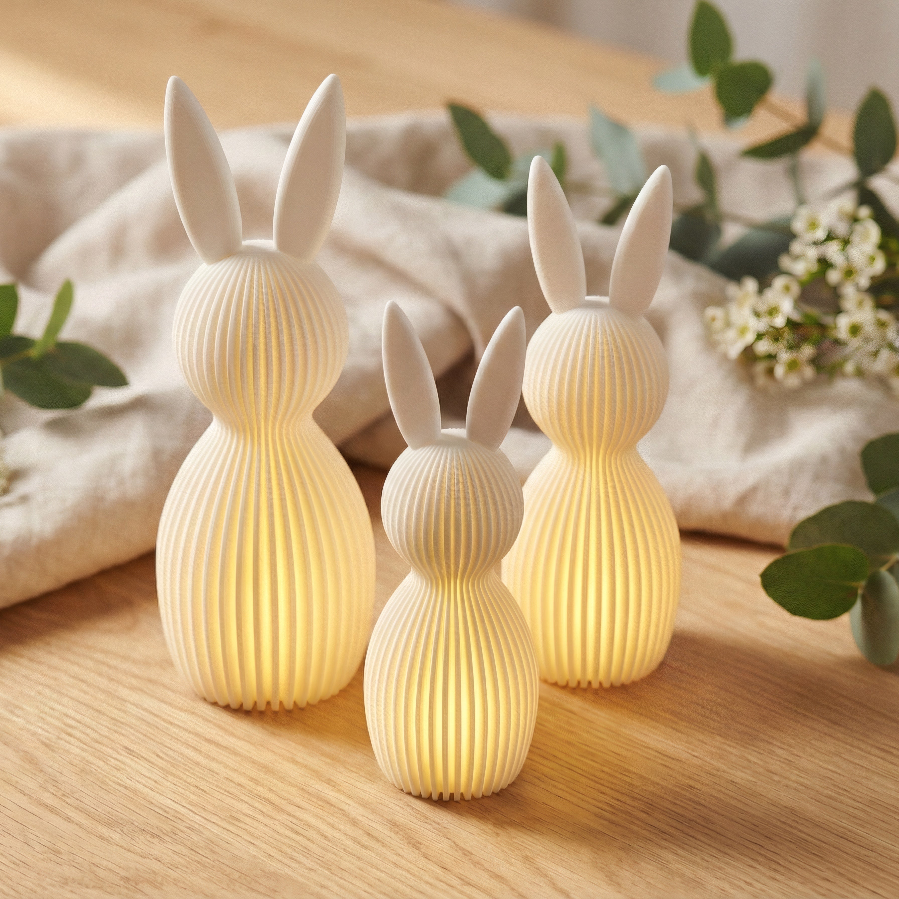 Modernes Osterhasen-Set mit LED-Teelicht