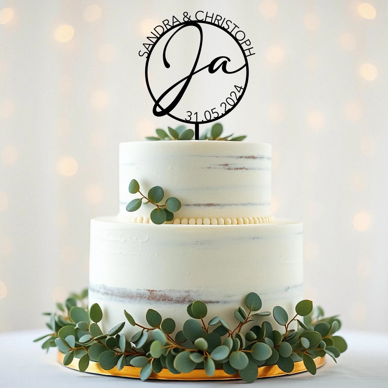 Caketopper Ja - personalisiert mit Namen und Datum