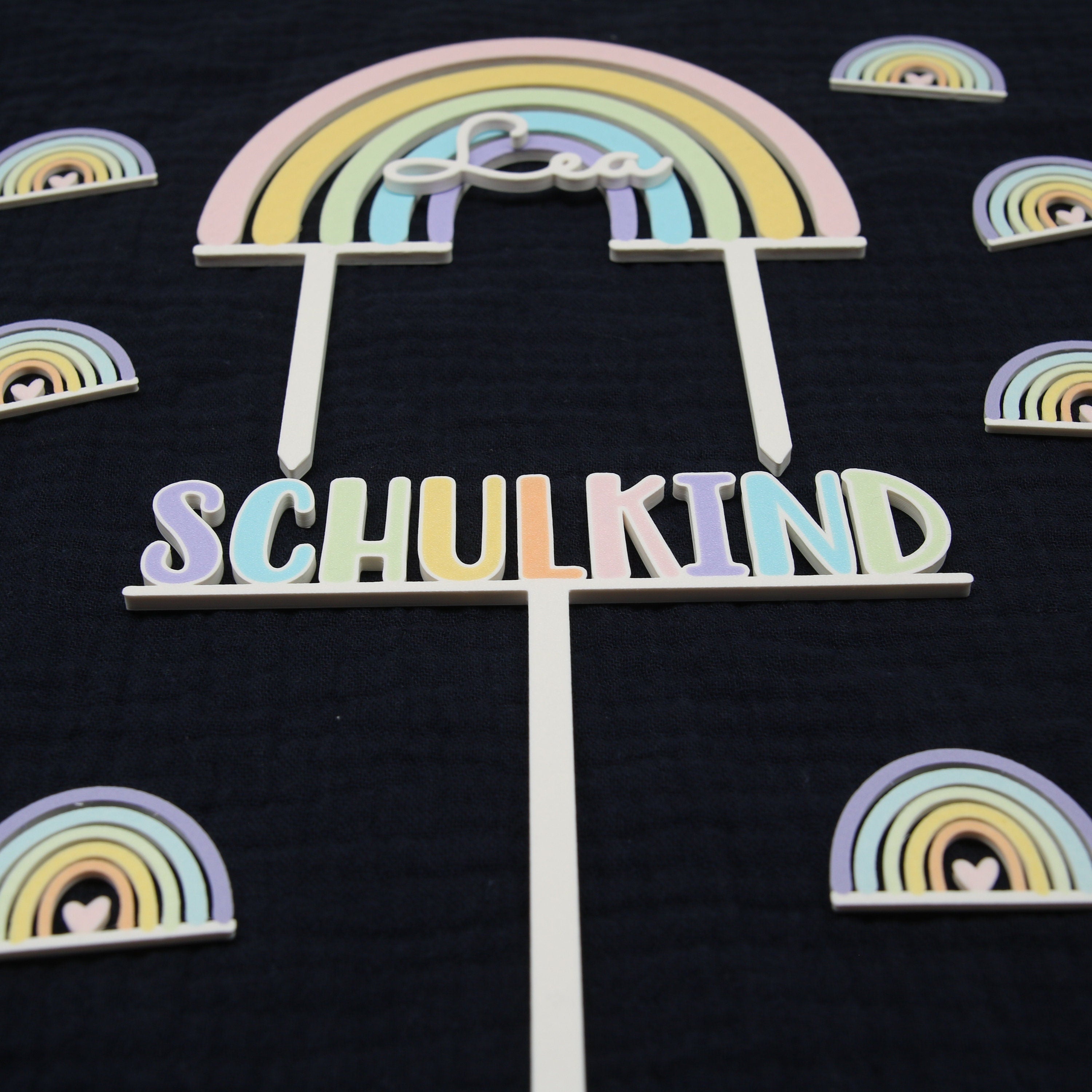 Regenbogen Cake Topper für Taufe, Kommunion, Konfirmation, Geburtstag oder Schulanfang - Schulkind 2026 - Einschulung