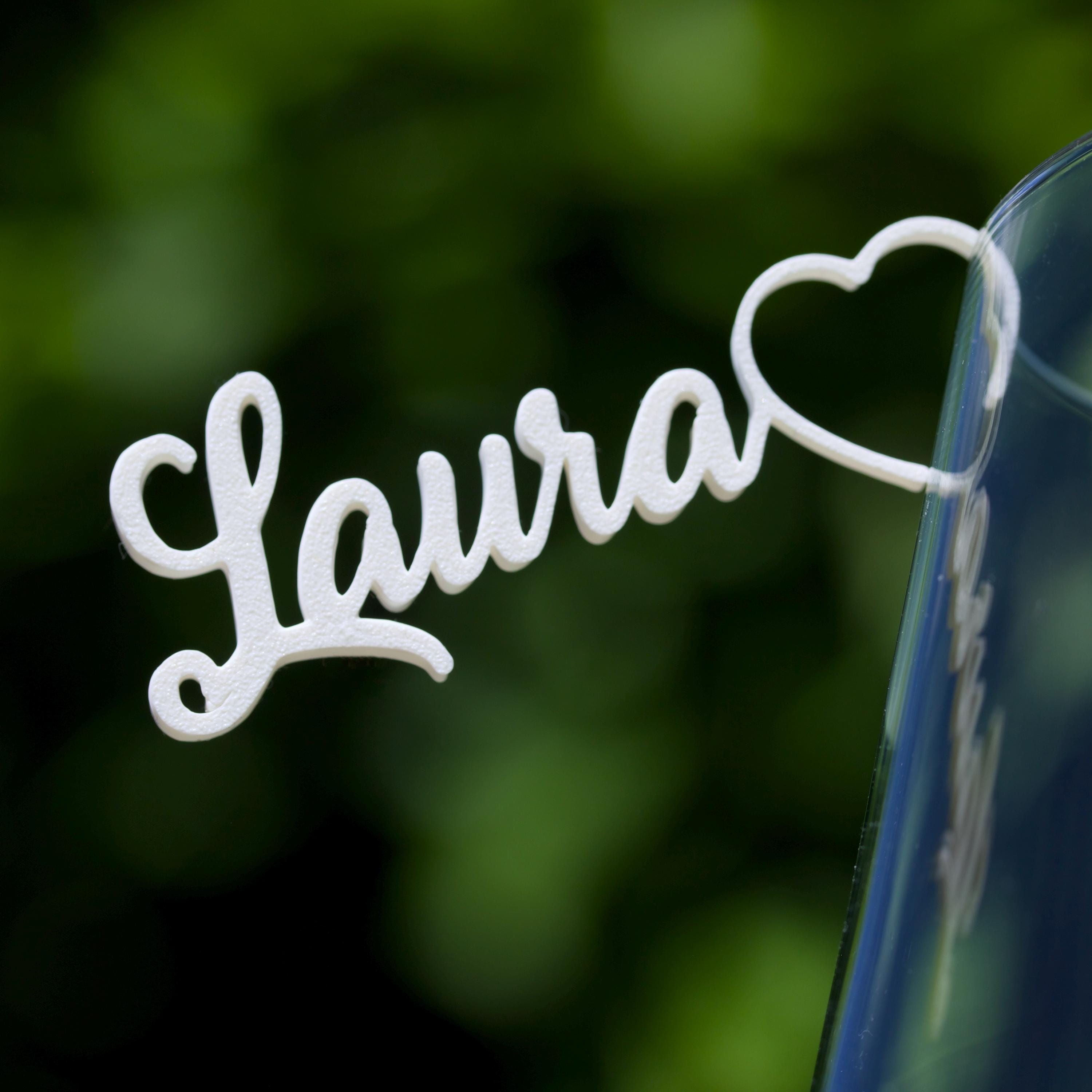 Namensschilder Glas Hochzeit – Platzkarte, Glasmarkierer & Gastgeschenk in einem – personalisiert, 3D-gedruckt, individuell