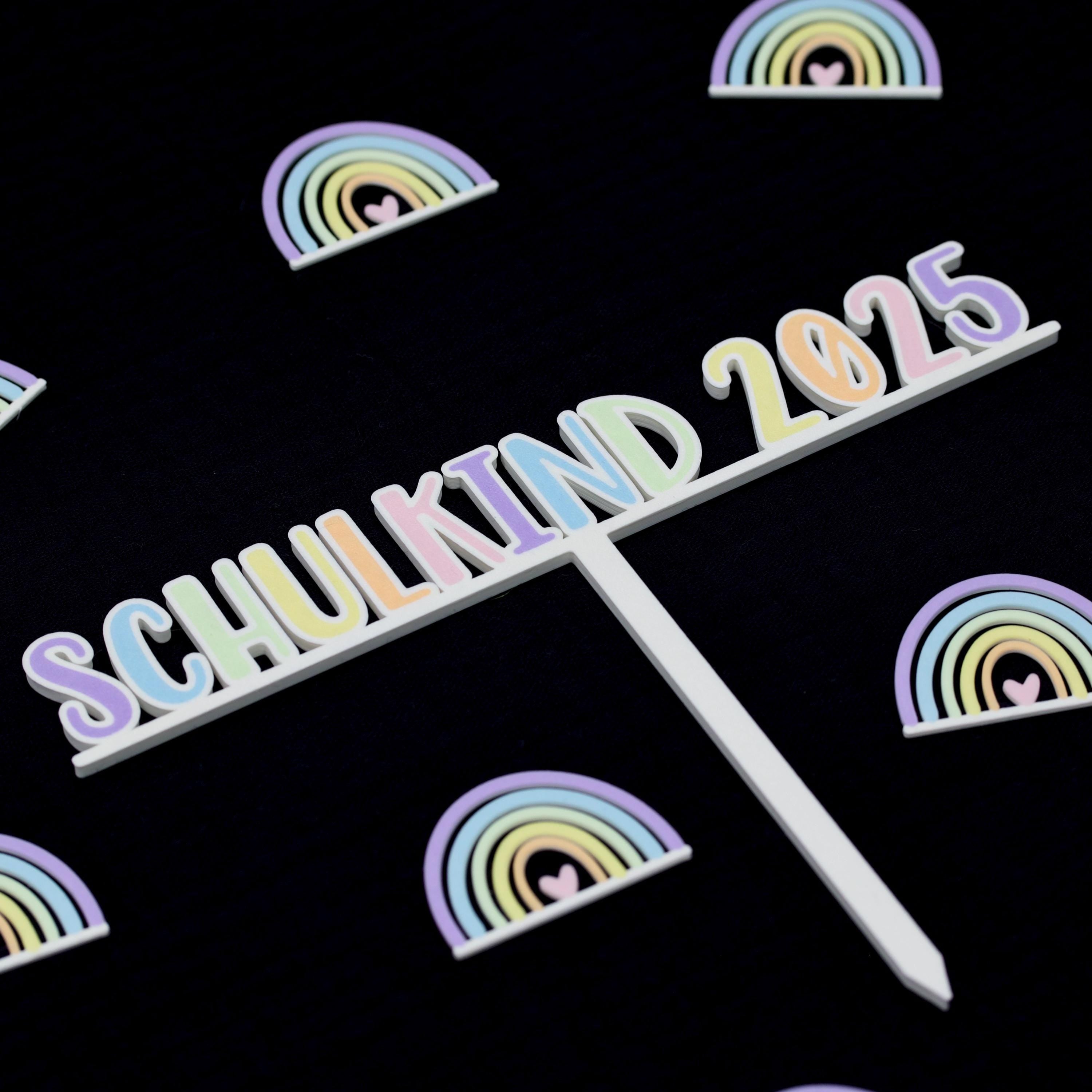 Caketopper - Schulkind 2025 in Pastell-Regenbogenfarben