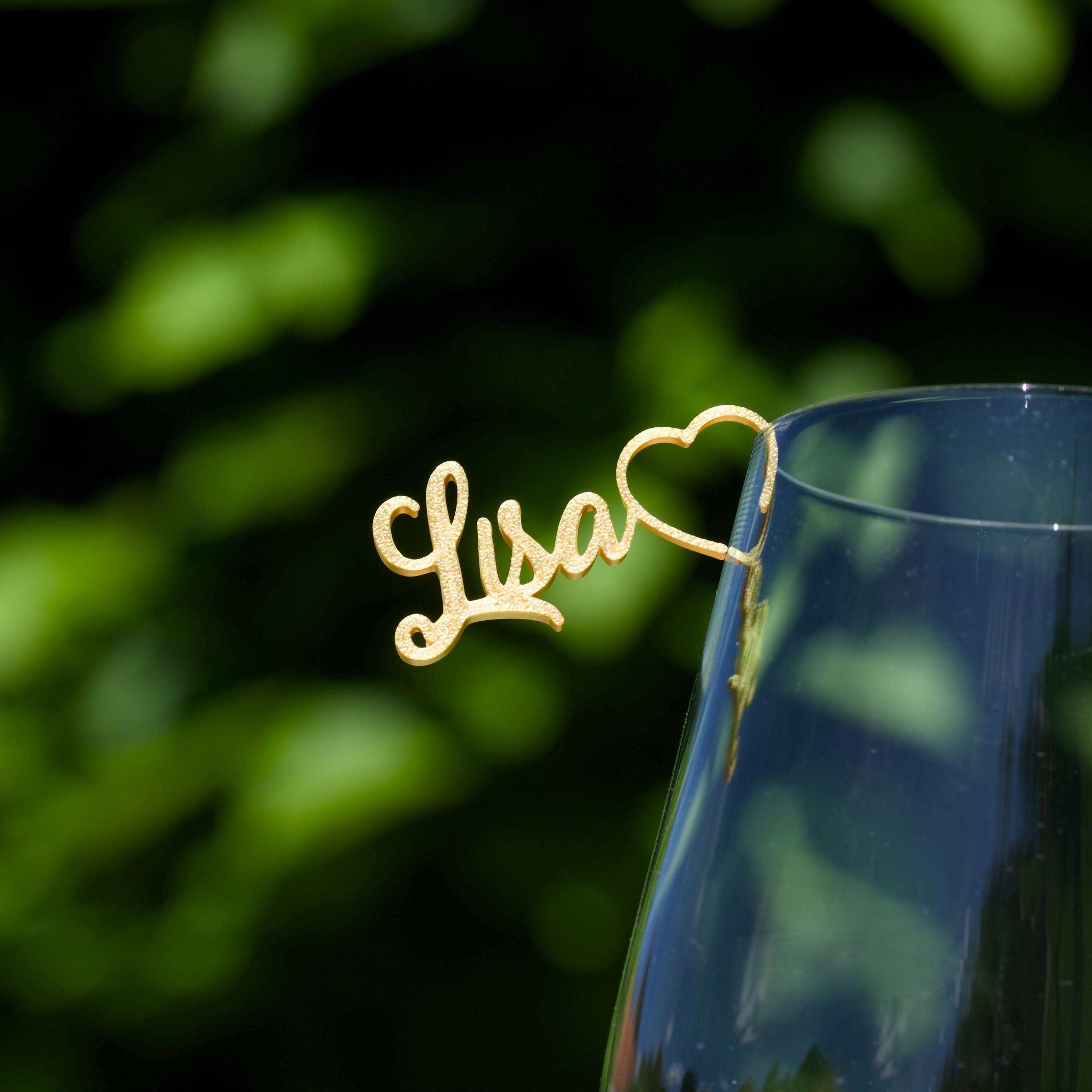 Namensschilder Glas Hochzeit – Platzkarte, Glasmarkierer & Gastgeschenk in einem – personalisiert, 3D-gedruckt, individuell