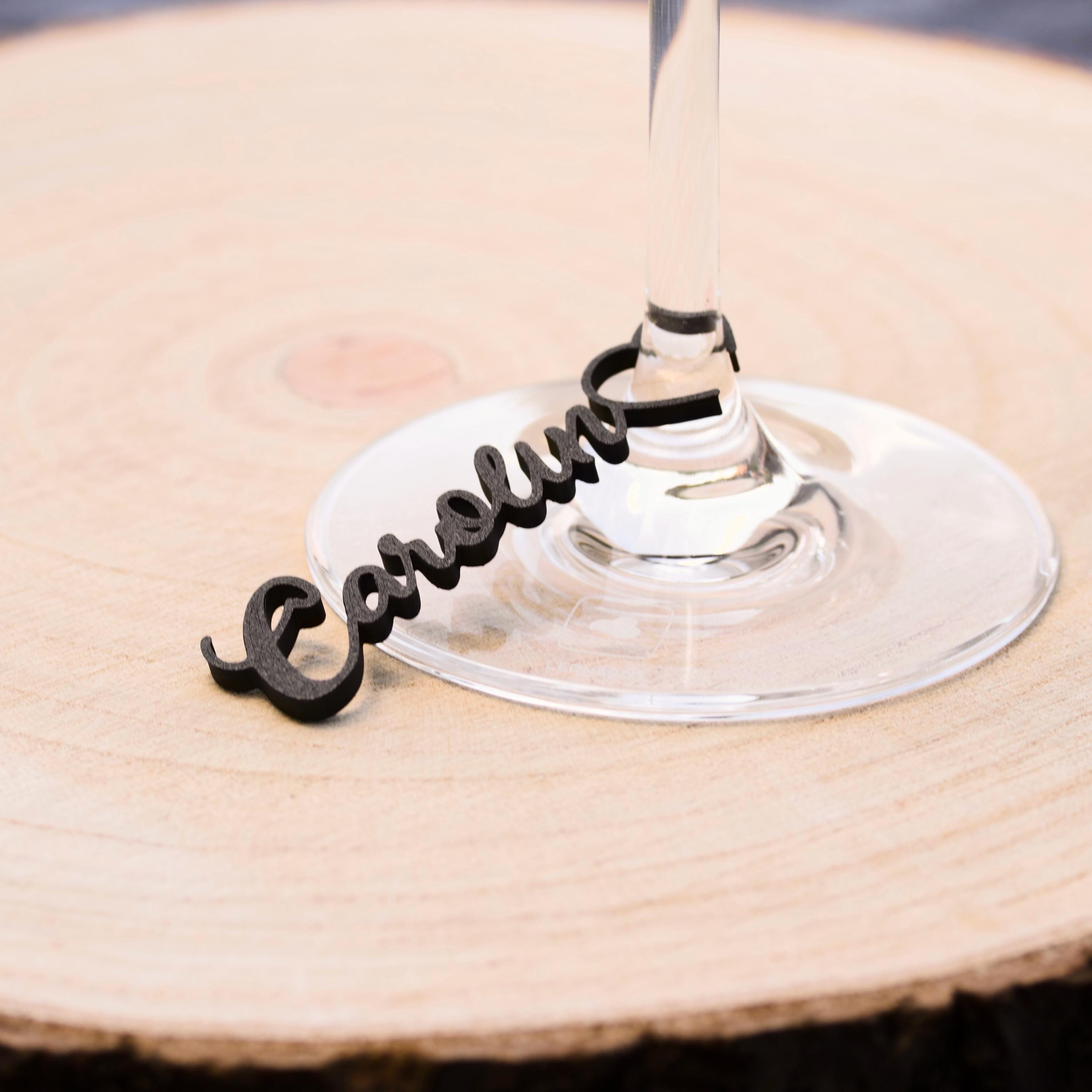 Namensschilder Glas Hochzeit – Platzkarte, Glasmarkierer & Gastgeschenk in einem – personalisiert, 3D-gedruckt, individuell