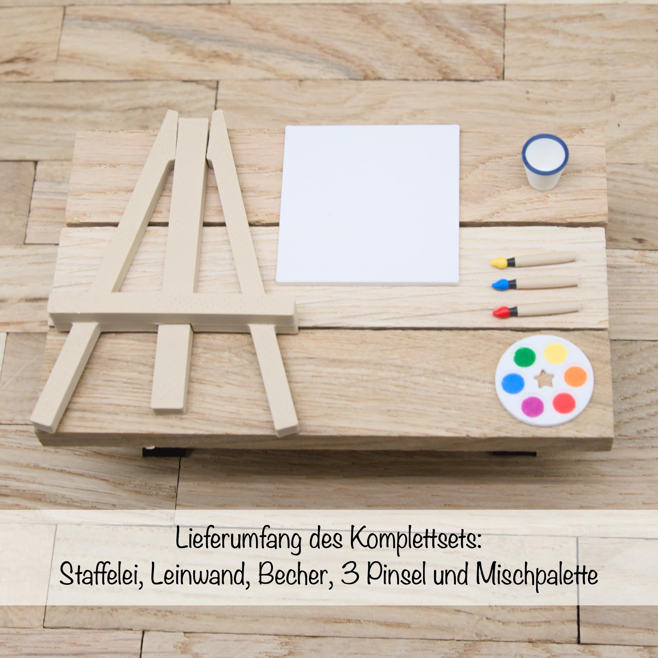 Wichtel Staffelei Set | Mini Staffelei mit Leinwand, Mischpalette, Pinseln & Becher | Künstler Zubehör für Wichteltür