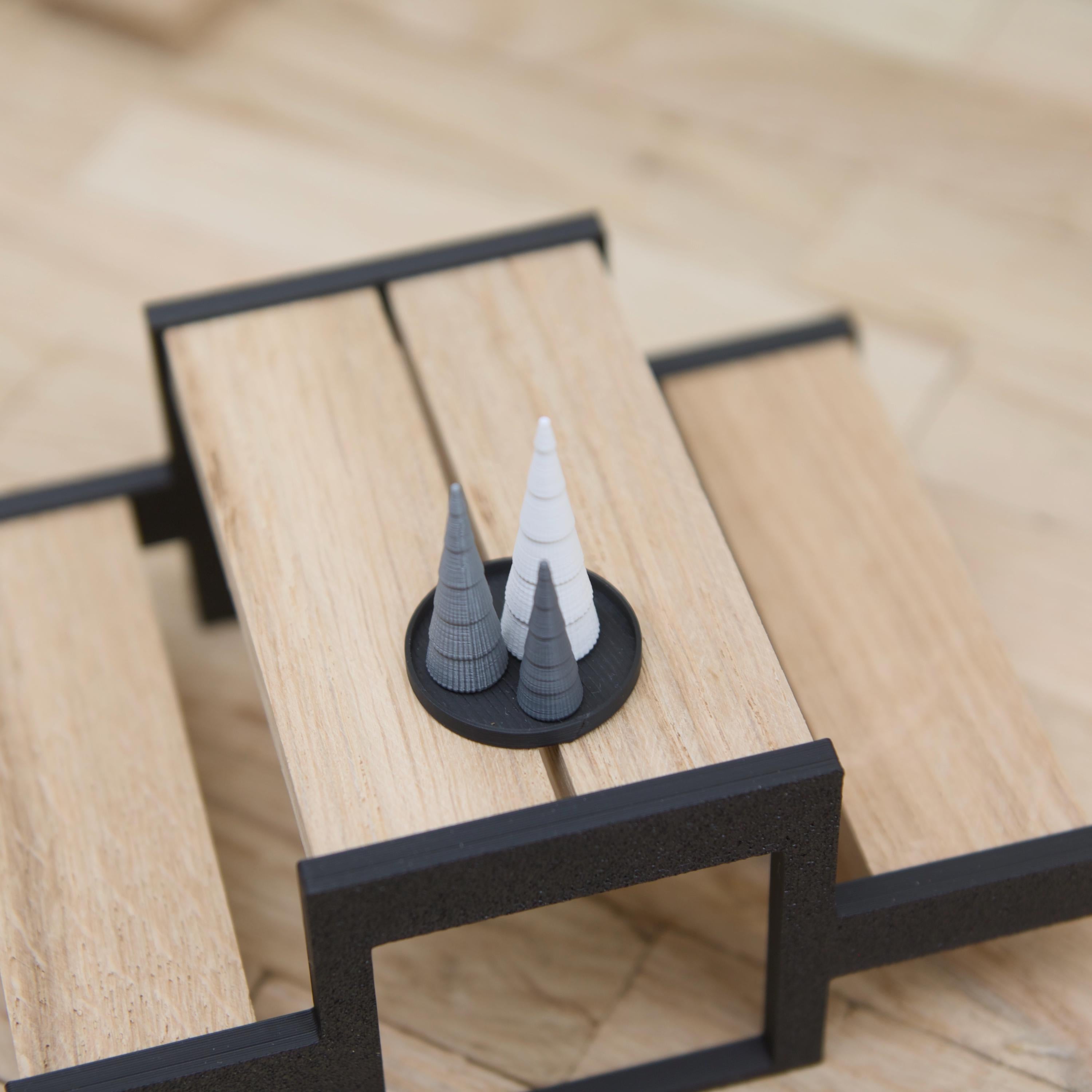 Wichtel Weihnachtsbaum Set modern | skandinavische Mini Deko Bäume geriffelt | 3 Größen + Tablett | Zubehör für Wichteltür