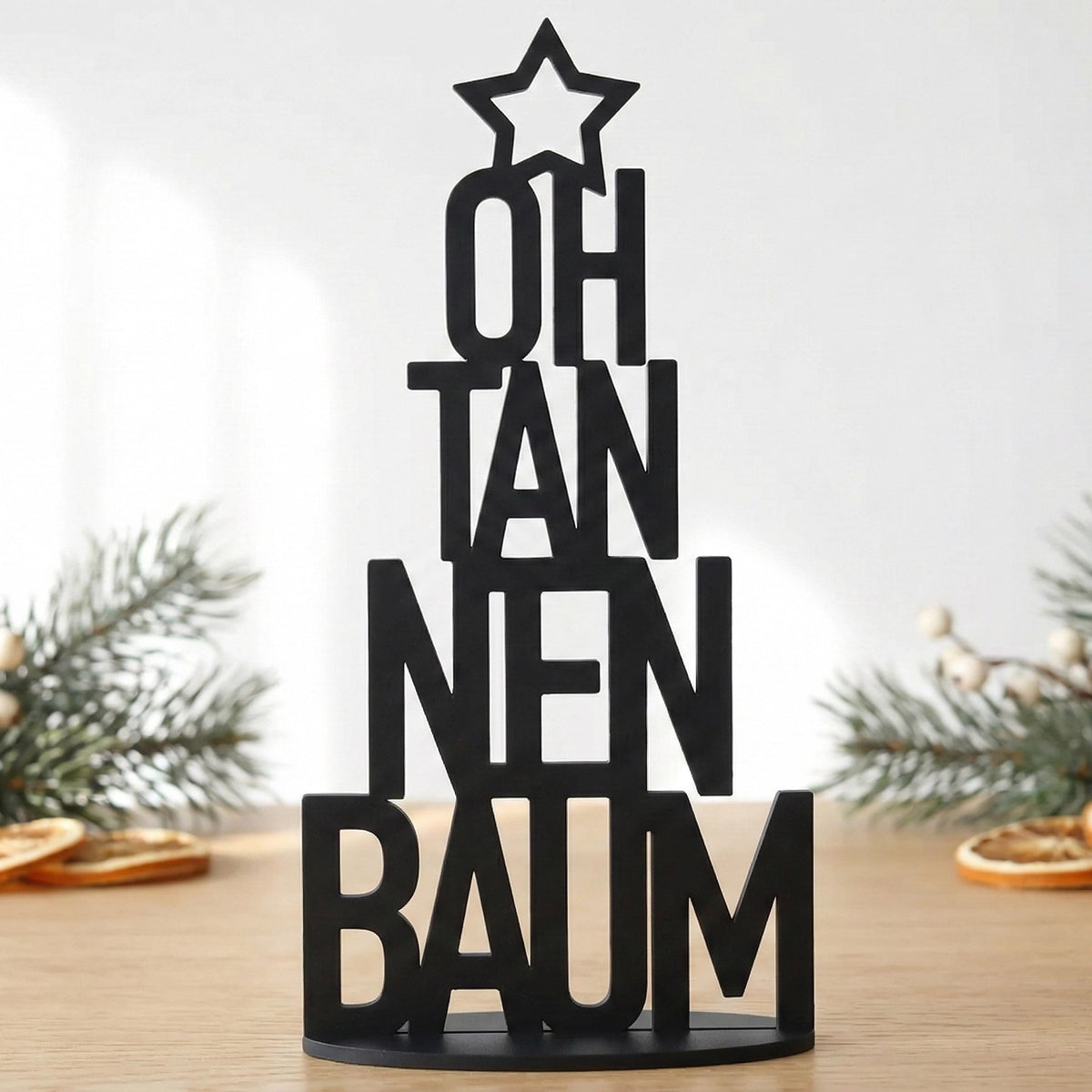 Oh Tannenbaum Schriftzug mit Stern - Weihnachtsdeko für die besinnliche Weihnachtszeit - mit Aufsteller