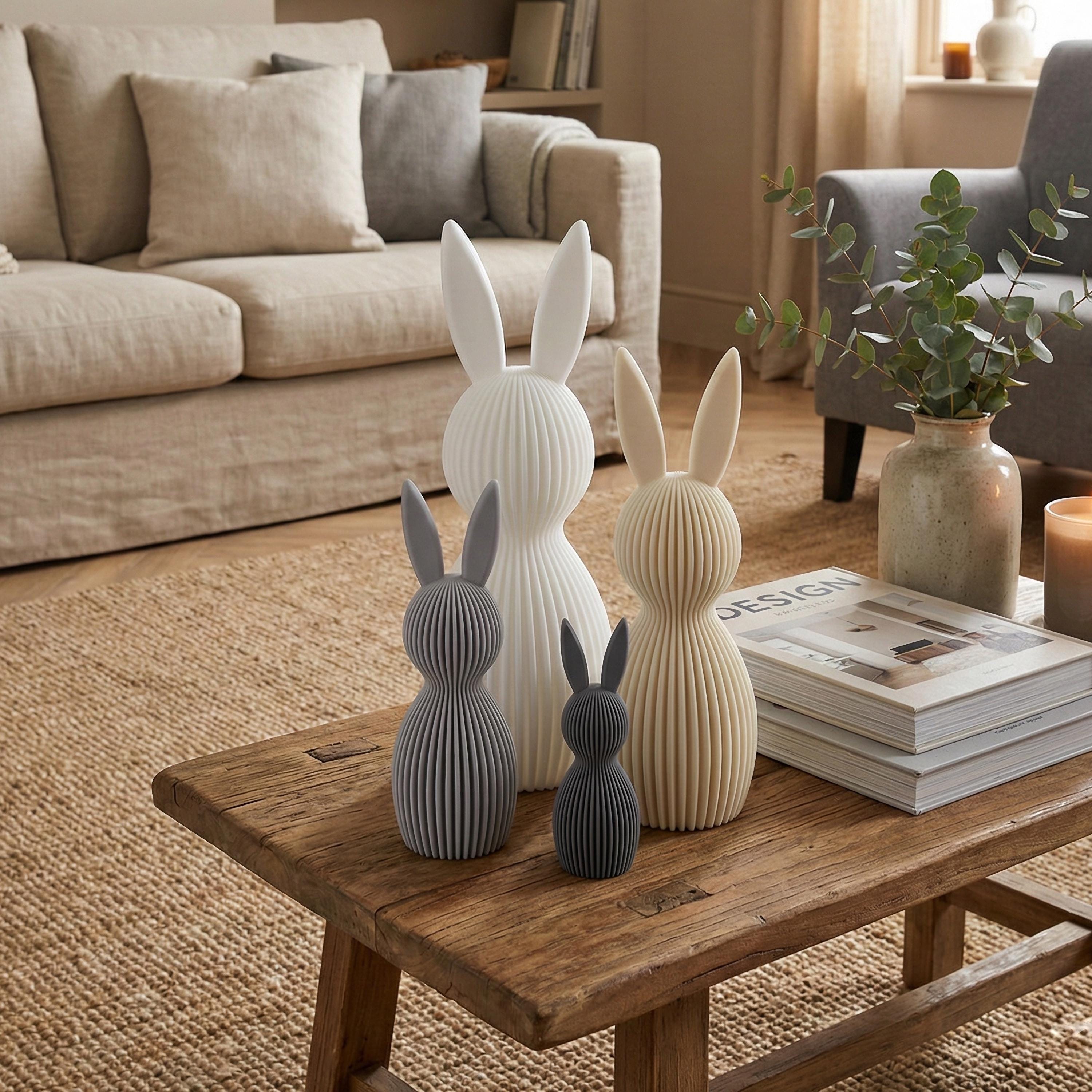 Geriffelte Häschen-Deko aus recycletem PLA - Moderne Osterdeko für dein Zuhause - Umweltfreundliche Osterhasen-Deko