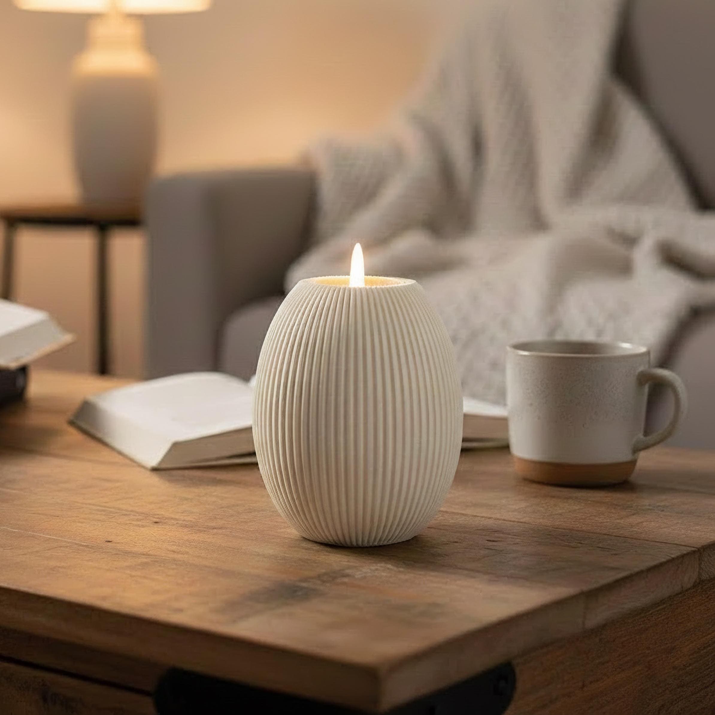 Moderner geriffelter LED-Teelichthalter – Geriffeltes Design – Osterdeko & Ganzjährige Tischdeko -Minimalistisch–Scandi Style Kerzenhalter