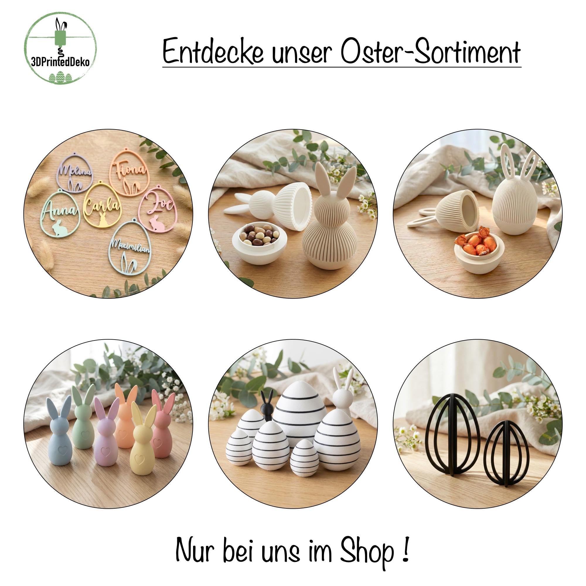 Japandi Osterei mit Hasenohren | Moderne Osterdeko Minimalistisch | 3D Druck Aufbewahrung mit Schraubverschluss | Ostern Geschenk Verpackung