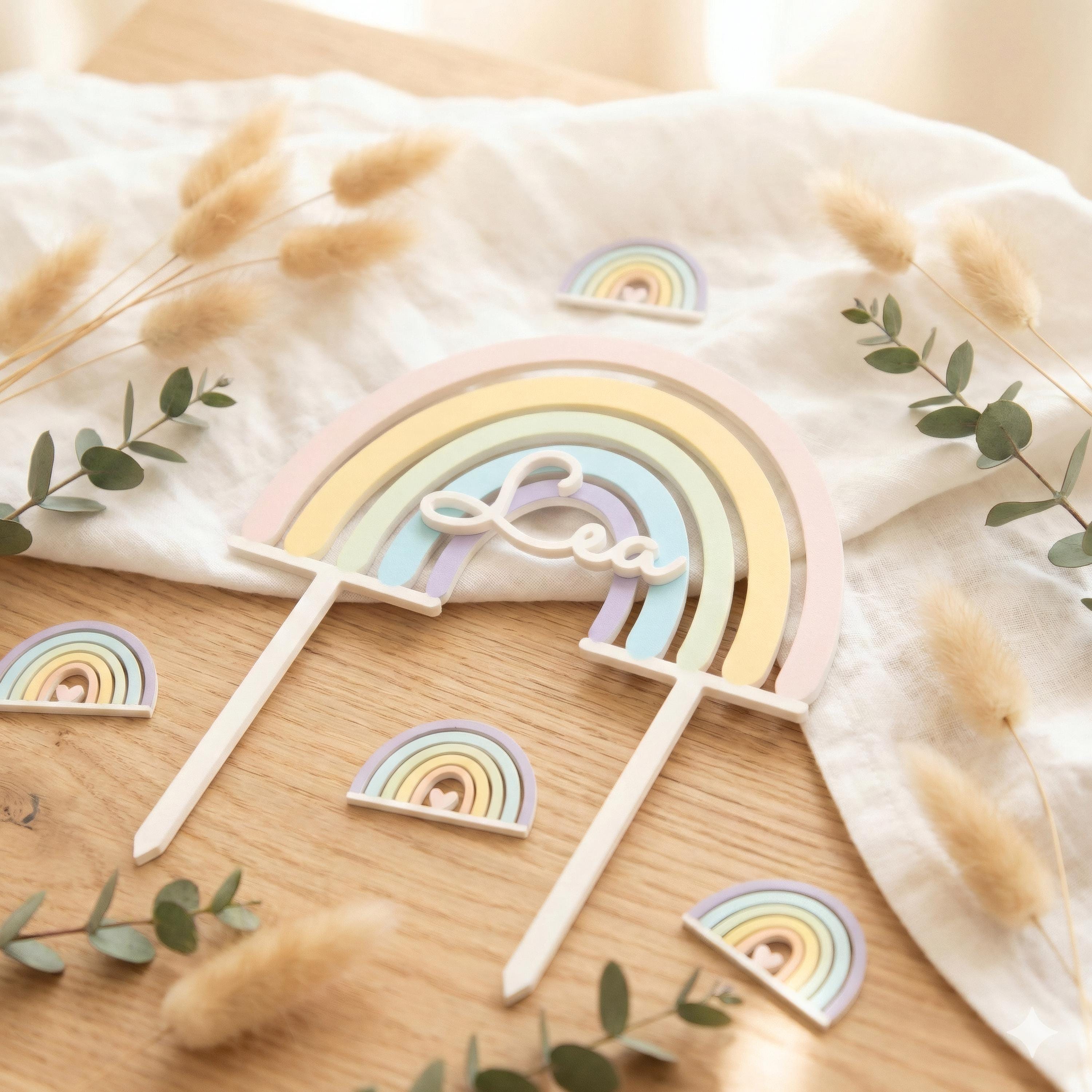 Regenbogen Cake Topper für Taufe, Kommunion, Konfirmation, Geburtstag oder Schulanfang - Schulkind 2026 - Einschulung