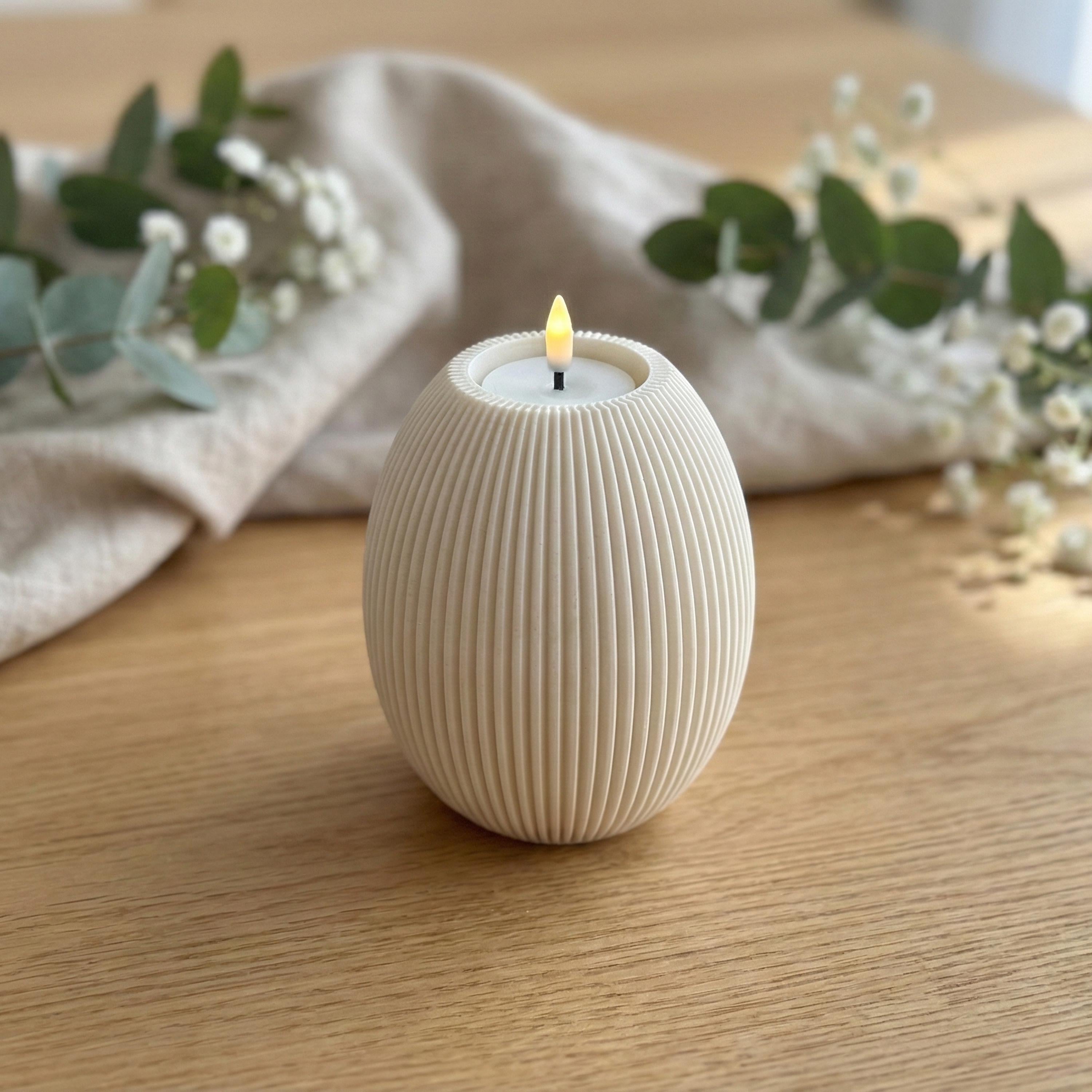 Moderner geriffelter LED-Teelichthalter – Geriffeltes Design – Osterdeko & Ganzjährige Tischdeko -Minimalistisch–Scandi Style Kerzenhalter
