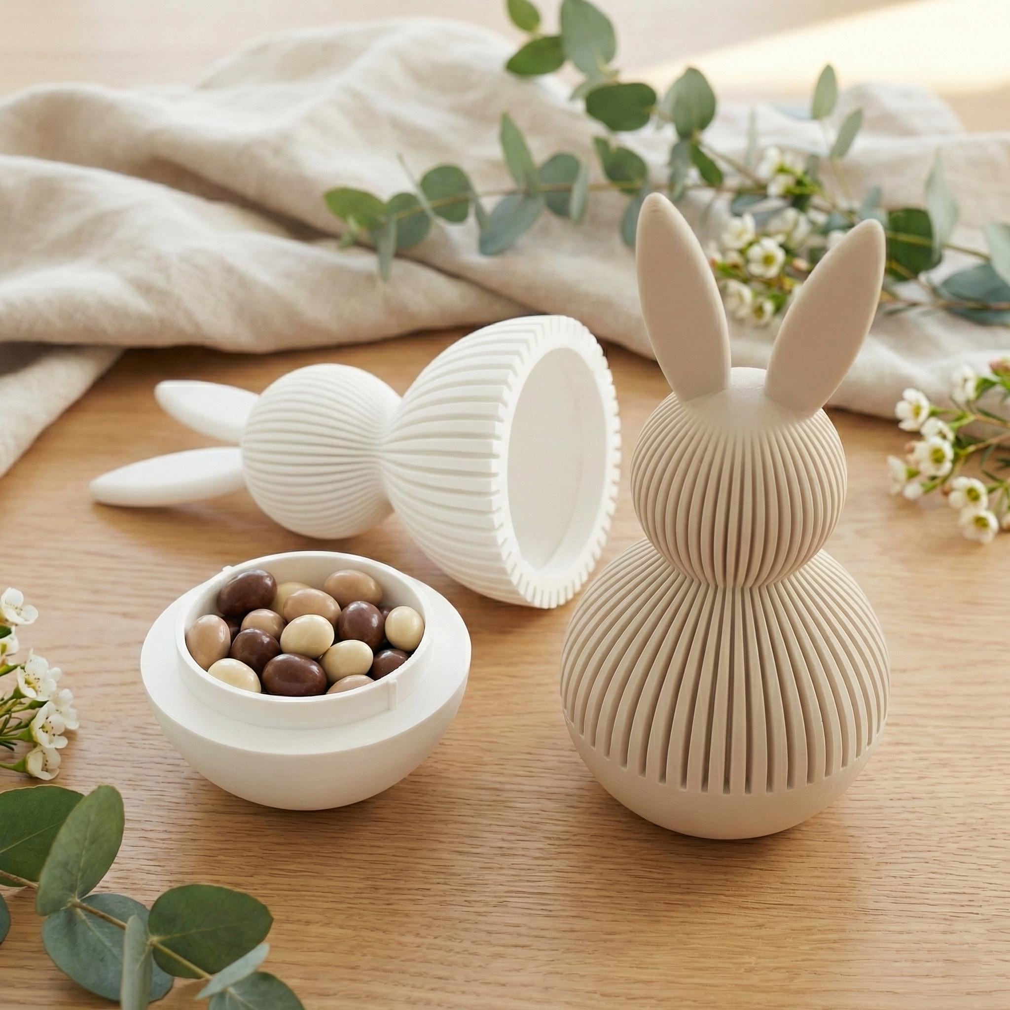 Japandi Osterhase | Moderne Osterdeko Minimalistisch | 3D Druck Aufbewahrung mit Schraubverschluss | Ostern Geschenk Verpackung