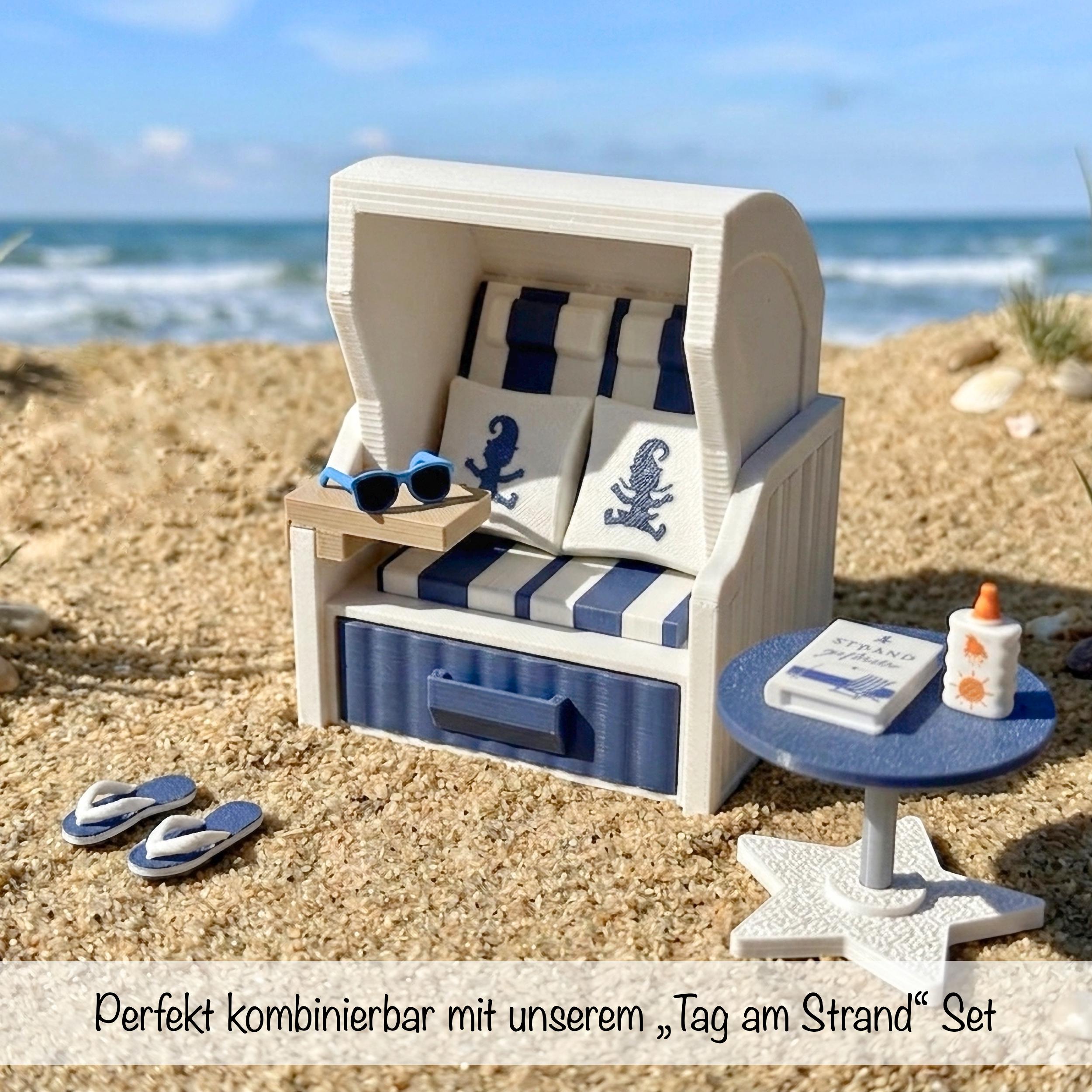 Wichtel Pool Set mit Zubehör – Sommer Deko für die Wichteltür, Pool mit Leiter, Sonnenschirm, Beachball, Sonnenbrille & Flipflop