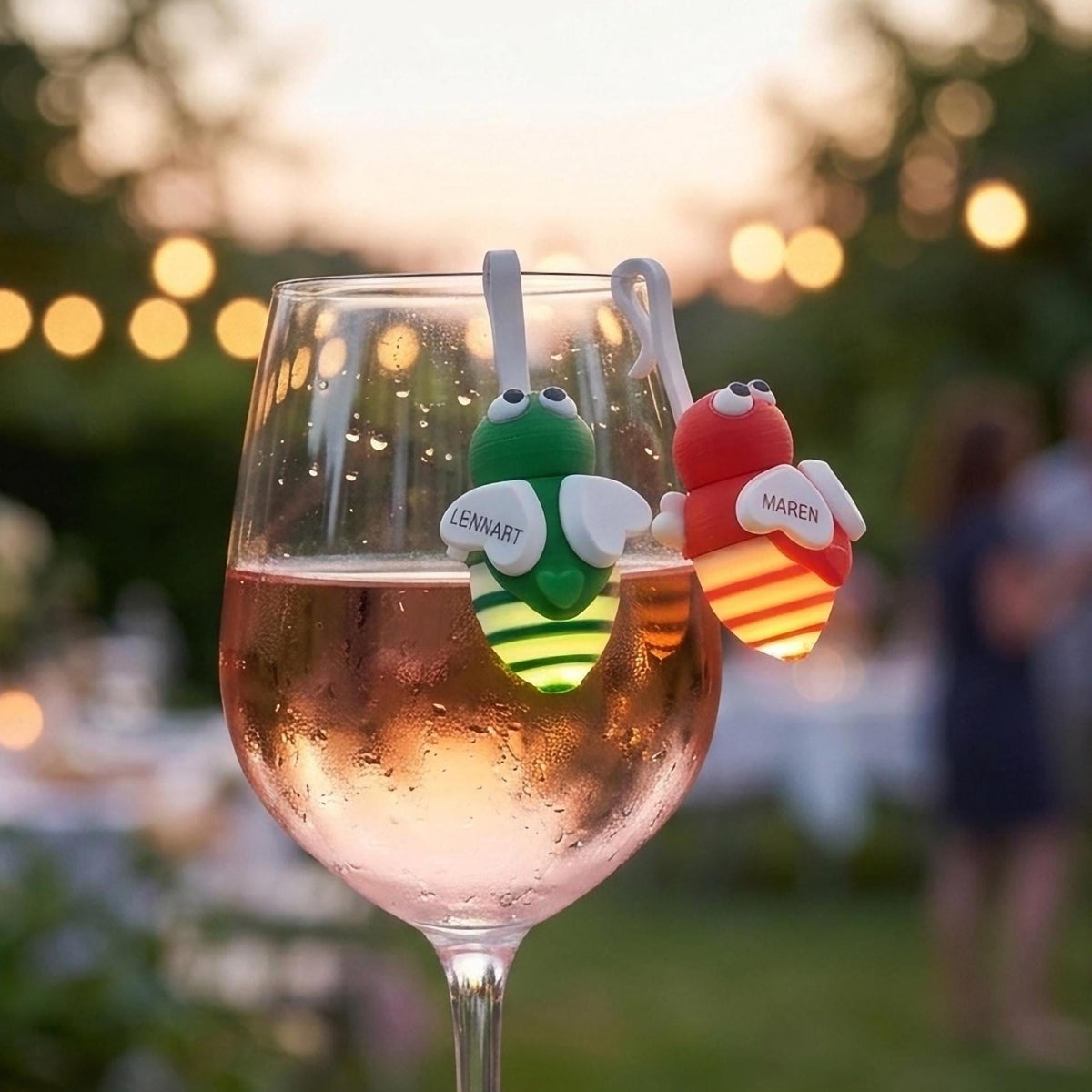 Glasmarkierer Glühwürmchen Irmchen personalisiert mit LED Licht | Platzkarte Hochzeit | Gastgeschenk Geburtstag | Namensschild Glas Spritz