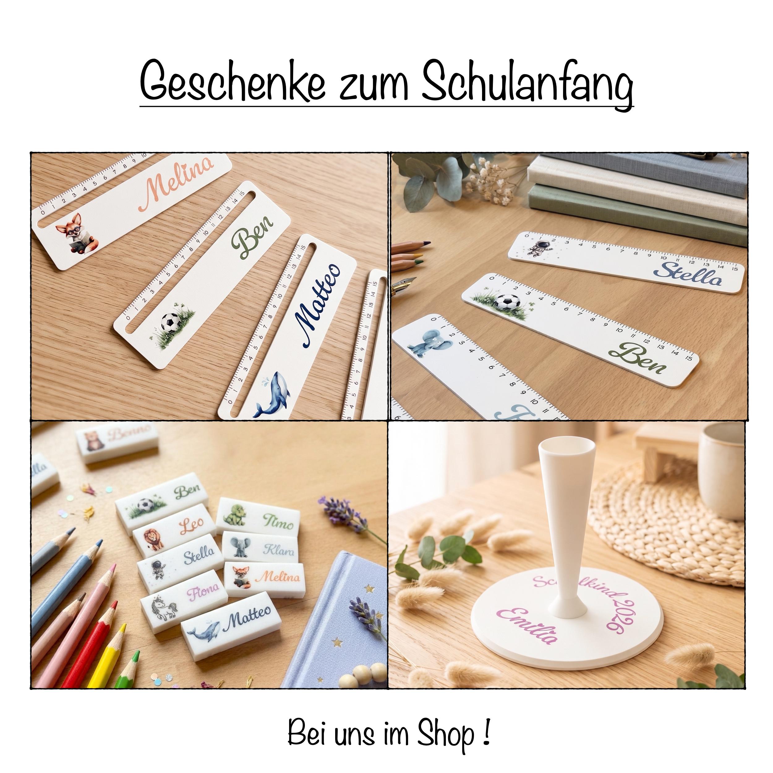 Personalisierter Radiergummi mit Namen & Motiv – Geschenk zur Einschulung, Schulanfang, Schultüte, Schule