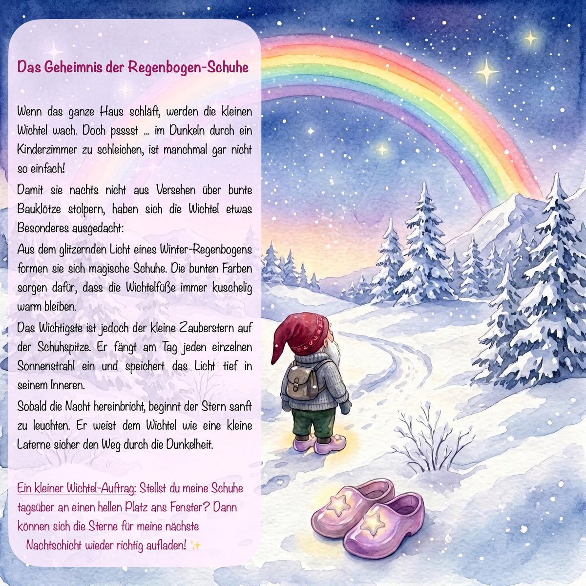 Regenbogen Wichtel Schuhe mit Leuchtstern | Wichtel Zubehör für die Wichteltür | Sternenpuschen einzeln oder als 3er Set