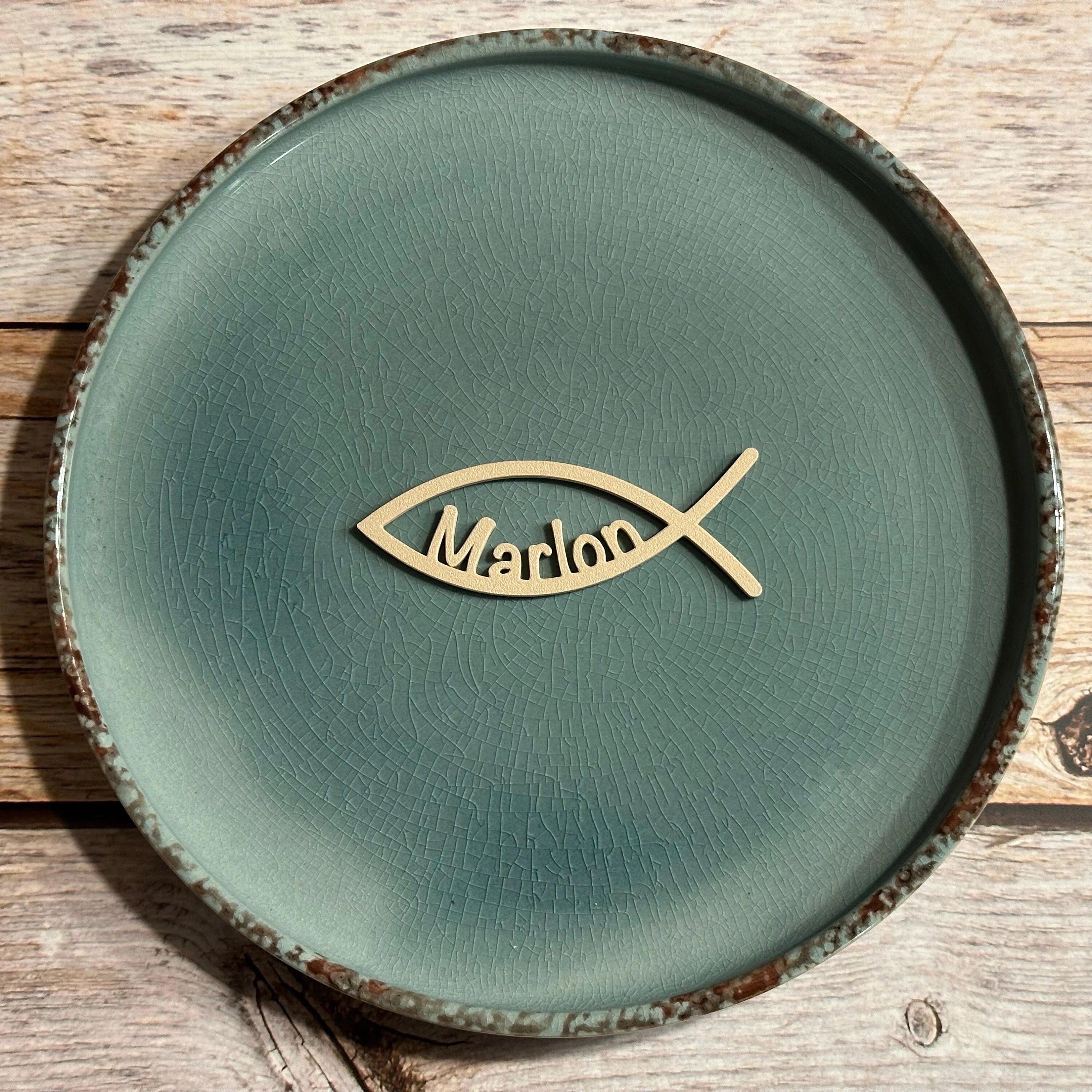Fisch mit Namen als Tischkarte für Taufe, Kommunion oder Konfirmation