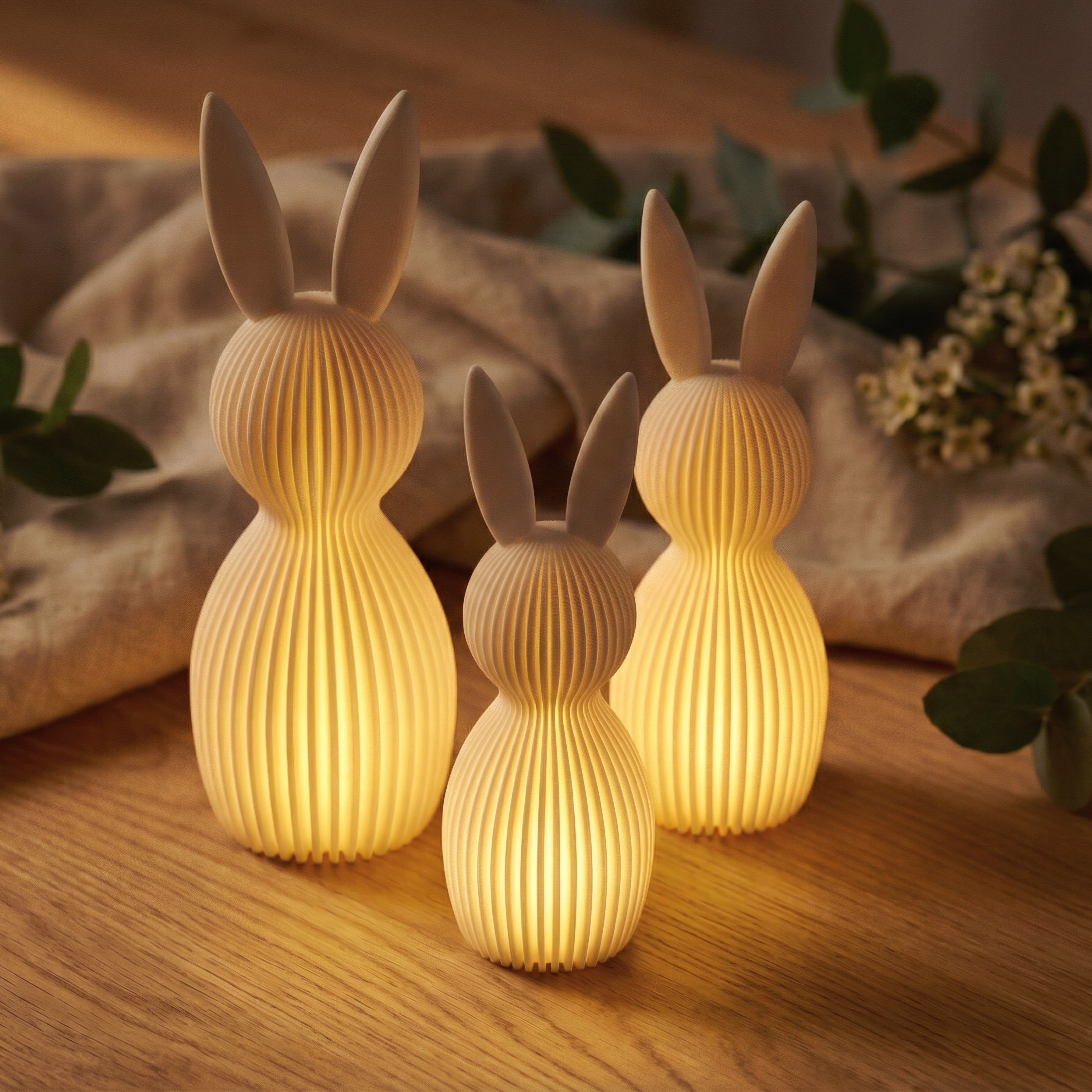 Modernes Osterhasen-Set mit LED-Teelicht