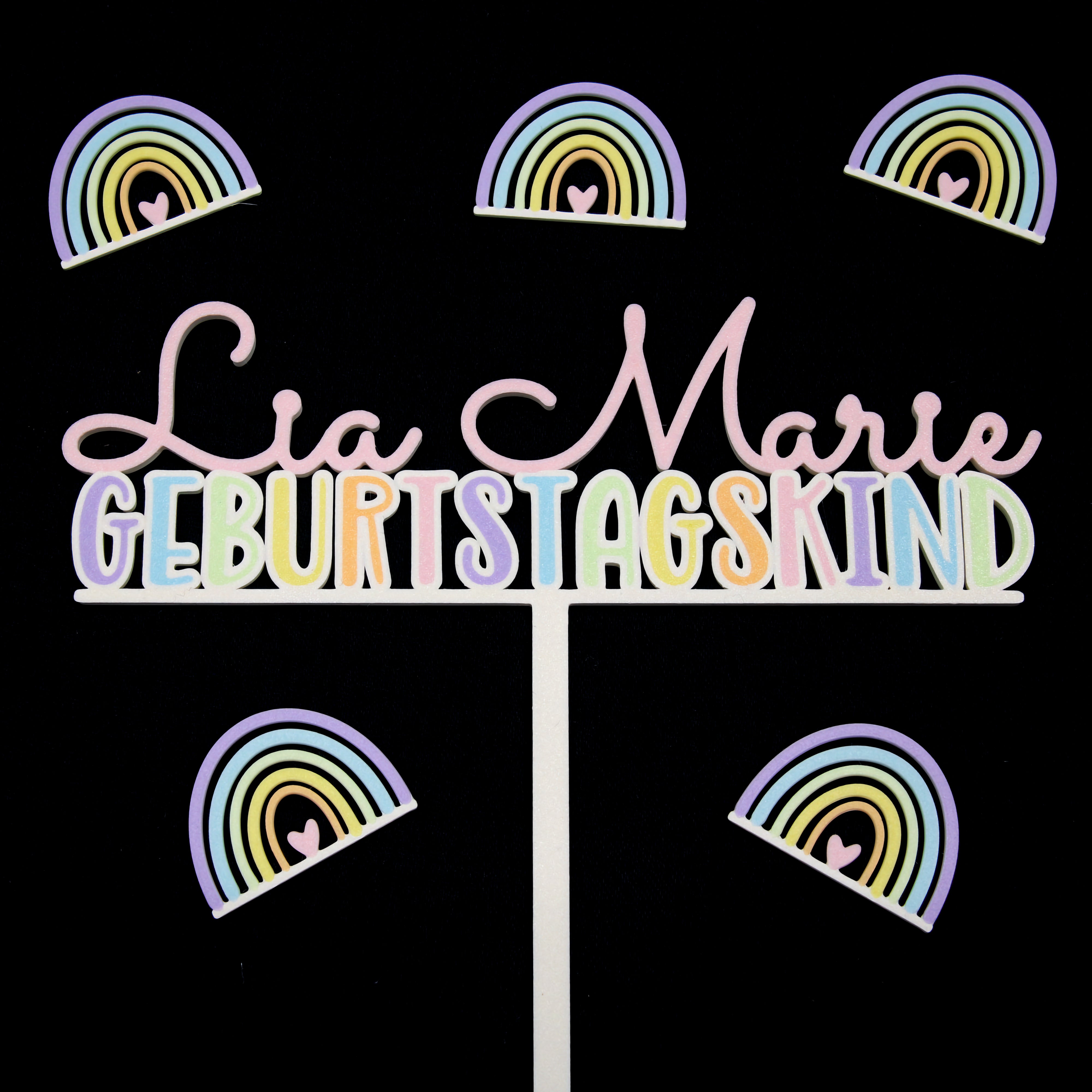 Caketopper - Geburtstagskind  in Pastell-Regenbogenfarben