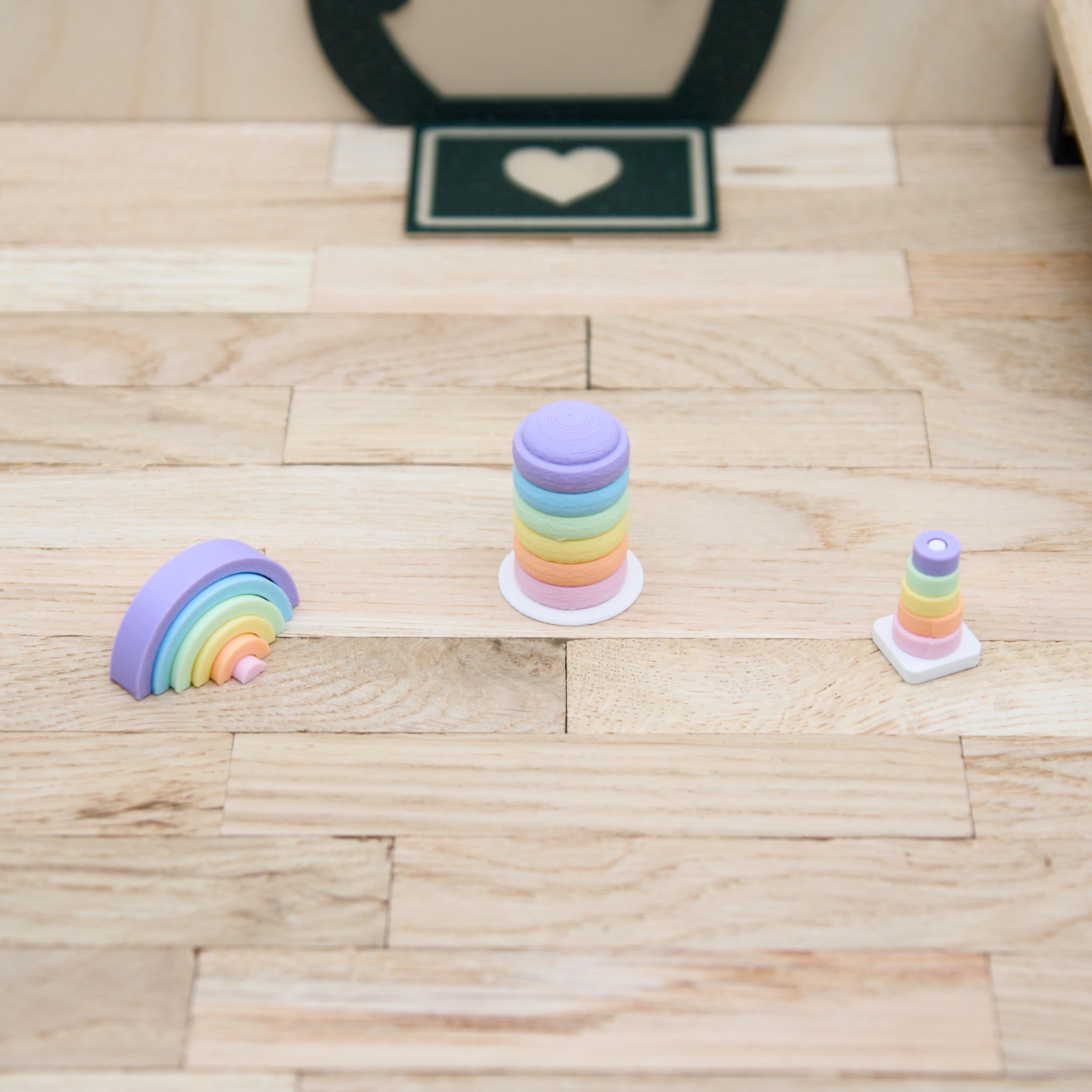 Mini Ringpyramide Wichtel | 3D Druck Regenbogen Spielzeug Deko | Wichteltür & Puppenhaus | Stapel Pyramide