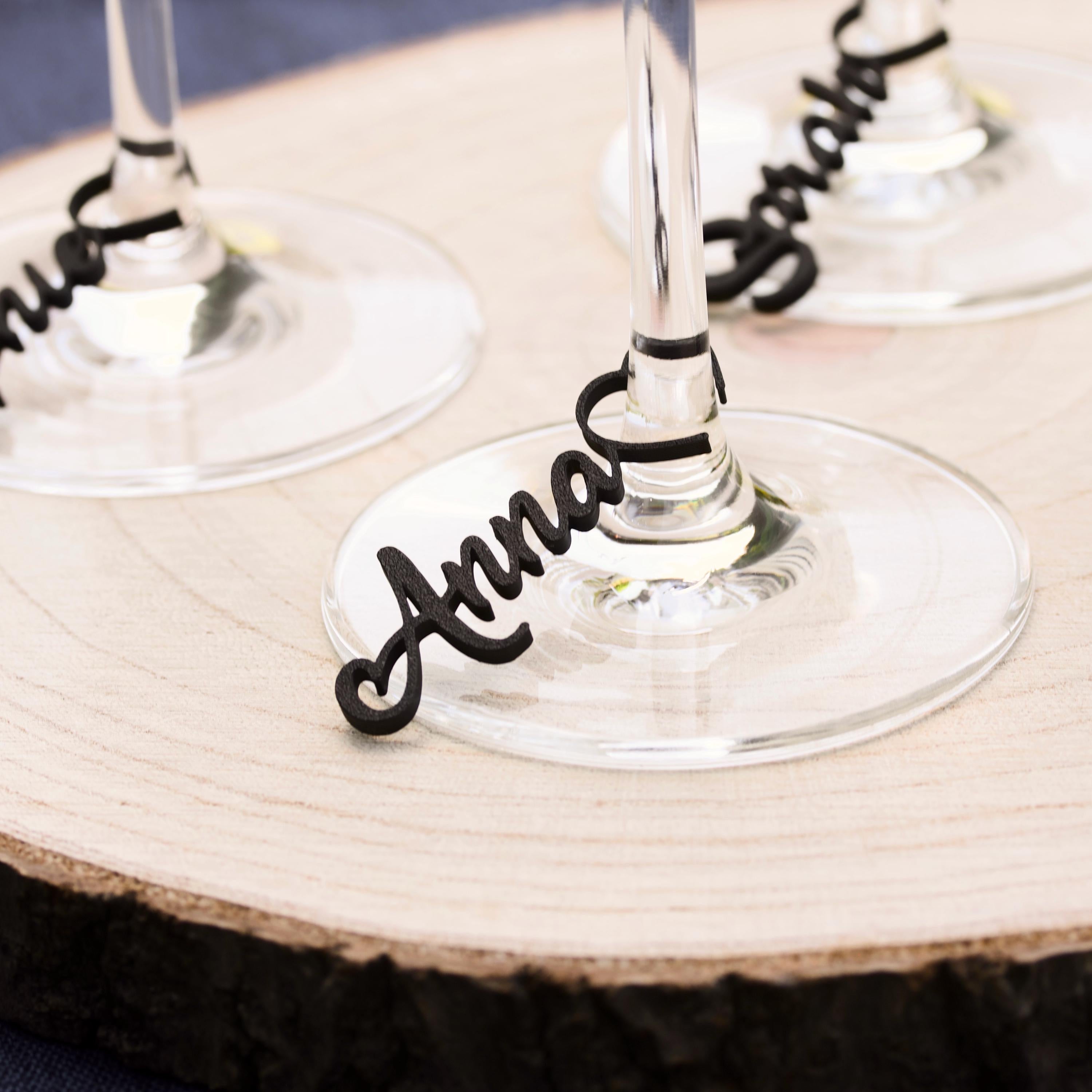 Namensschilder Glas Hochzeit – Platzkarte, Glasmarkierer & Gastgeschenk in einem – personalisiert, 3D-gedruckt, individuell