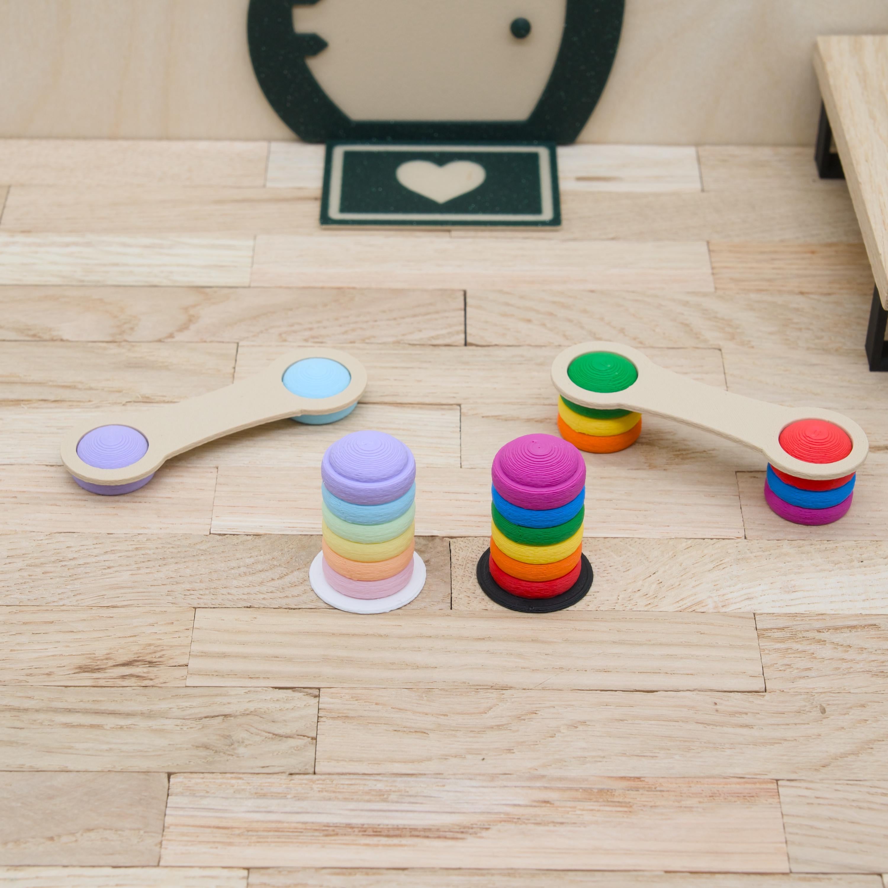 Mini Stapelsteine Regenbogen | Wichtel Turnset mit Balancierboard & Steg | PLA Miniatur | Zubehör Wichteltür und Puppenhaus | 3D Druck