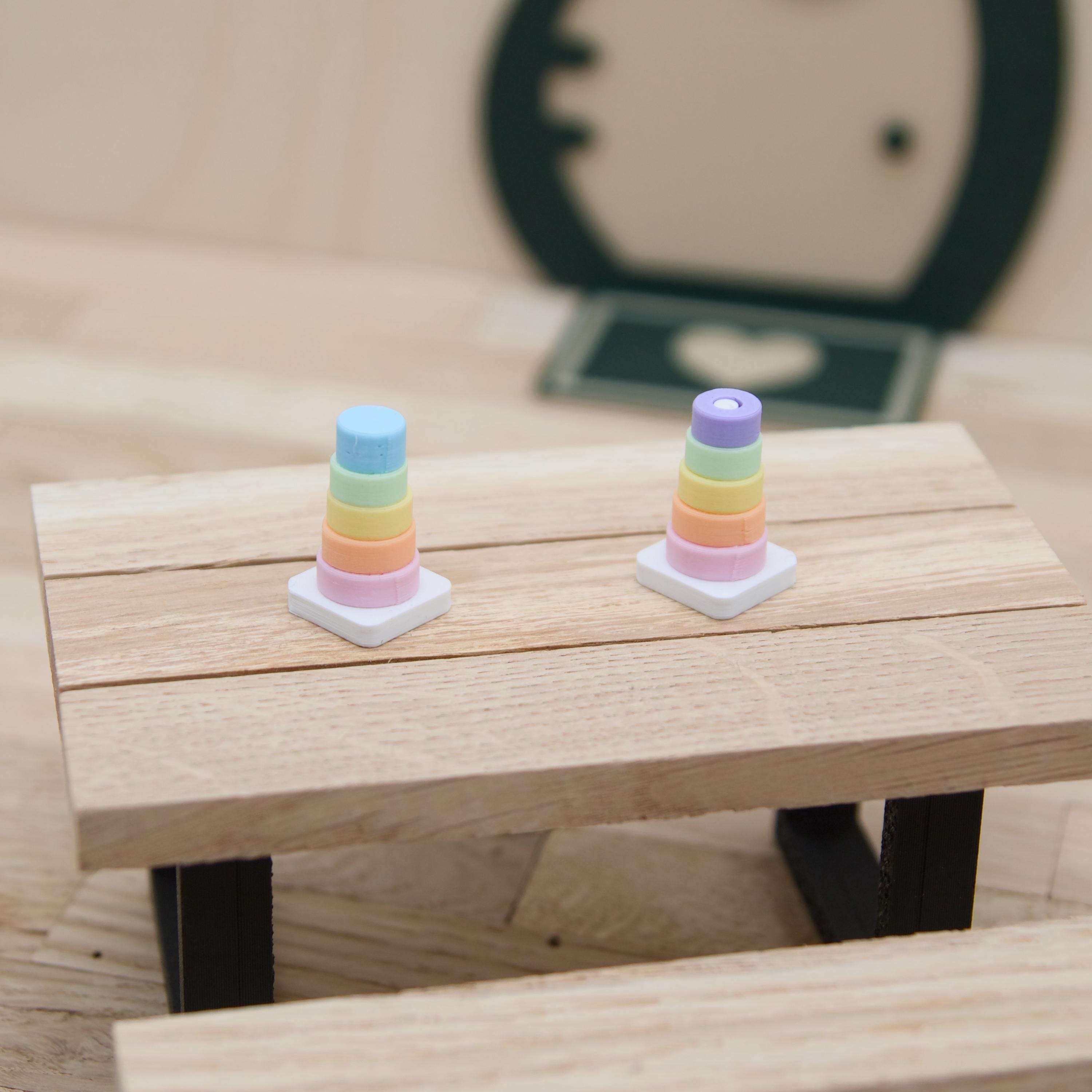 Mini Ringpyramide Wichtel | 3D Druck Regenbogen Spielzeug Deko | Wichteltür & Puppenhaus | Stapel Pyramide