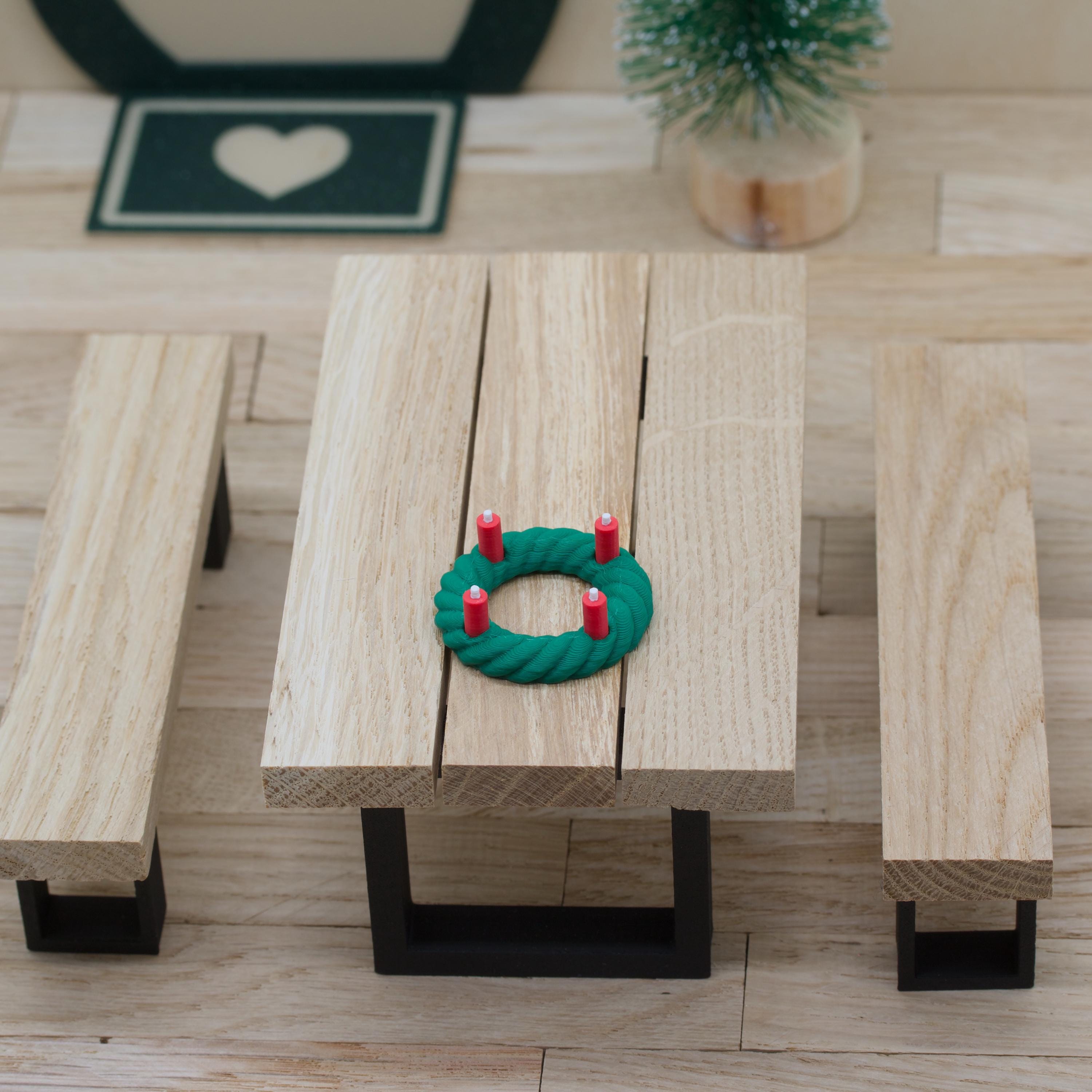 Mini Adventskranz für Wichtel | 3D Druck Kranz mit 8 Kerzen | Wechselbare Kerzen mit Flamme oder Docht | Zubehör für Wichteltür & Puppenhaus