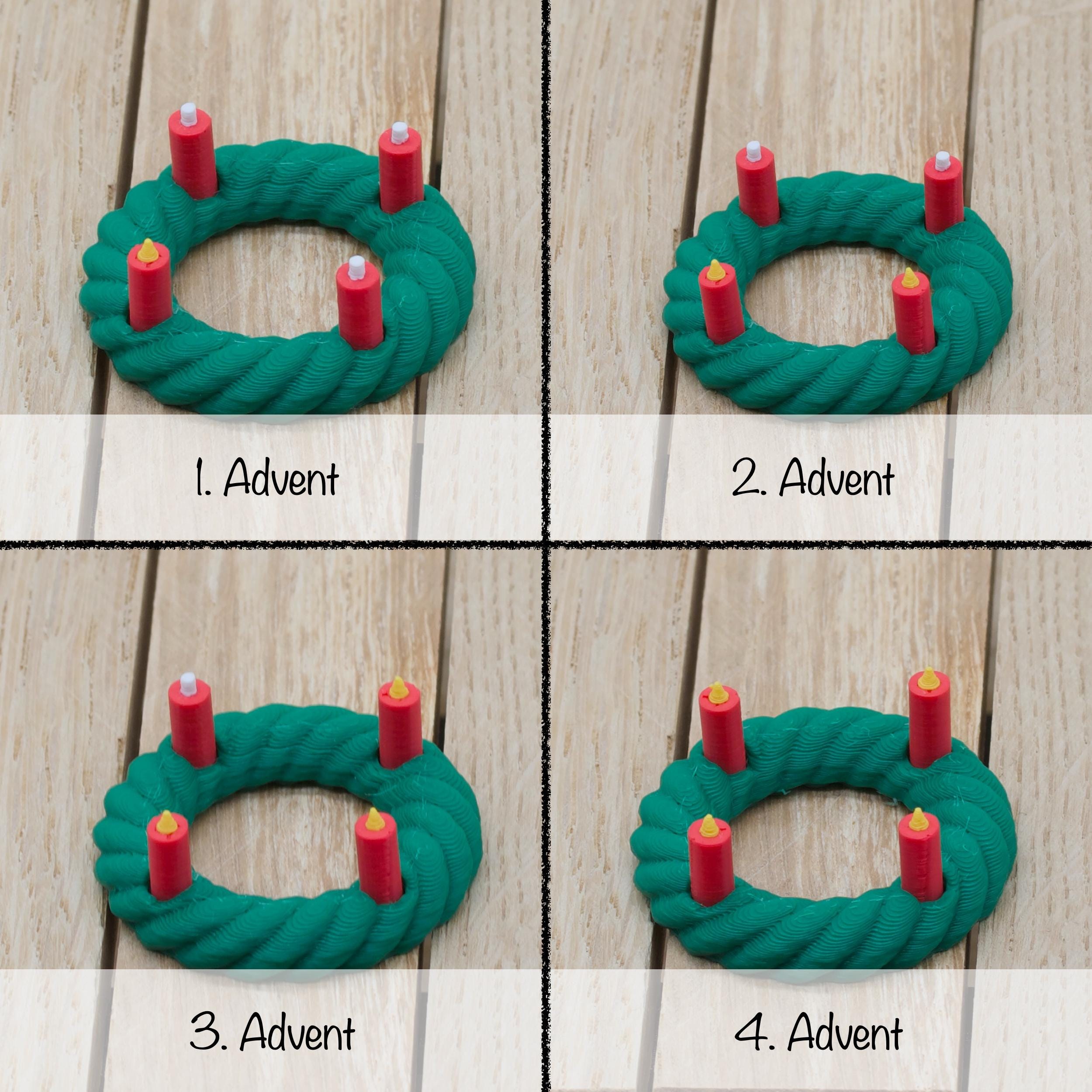 Mini Adventskranz für Wichtel | 3D Druck Kranz mit 8 Kerzen | Wechselbare Kerzen mit Flamme oder Docht | Zubehör für Wichteltür & Puppenhaus