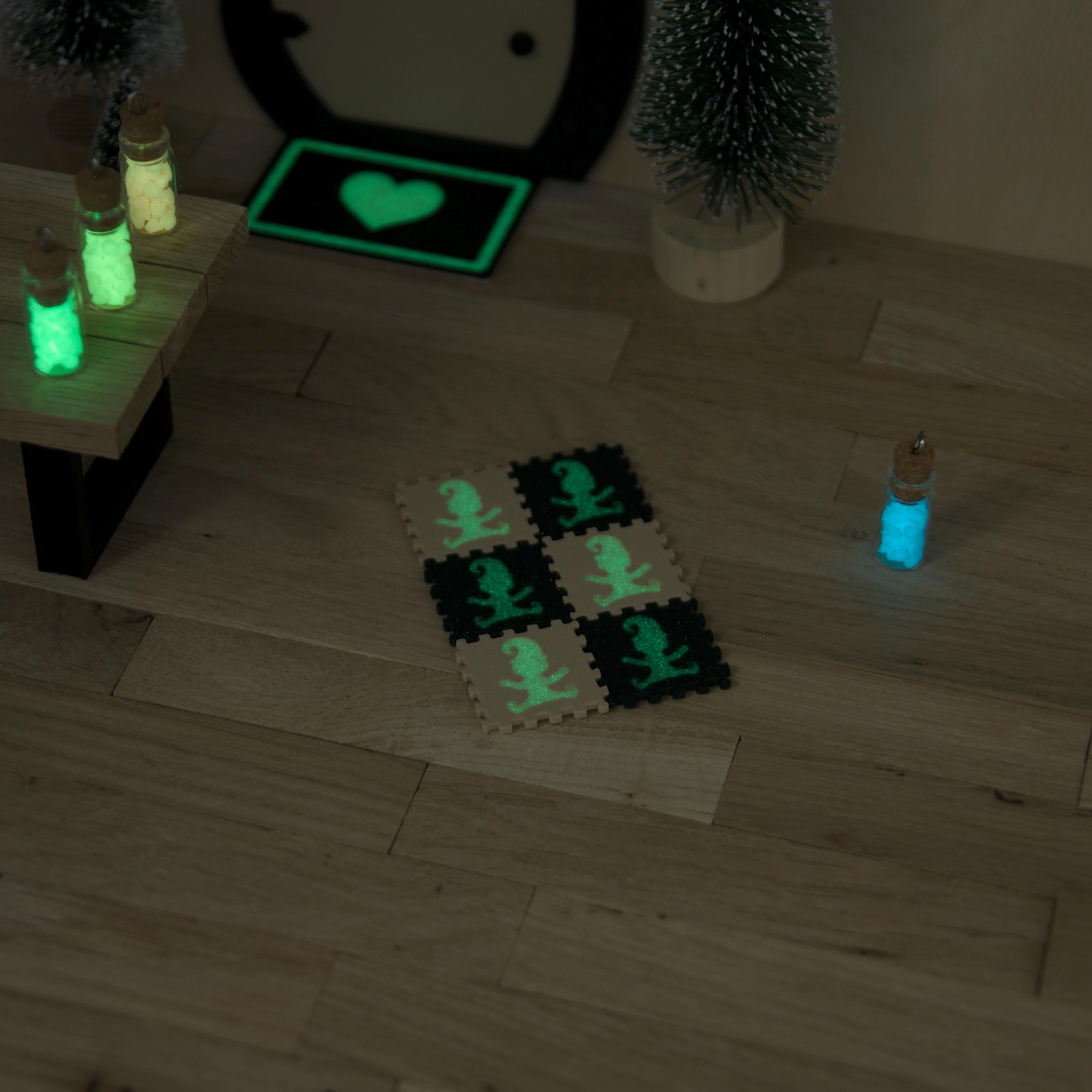 Wichtel-Puzzlematten mit leuchtender Silhouette | 3D Druck Mini-Matten | Glitzer-Farben wählbar | Zubehör für Wichteltür & Puppenhaus