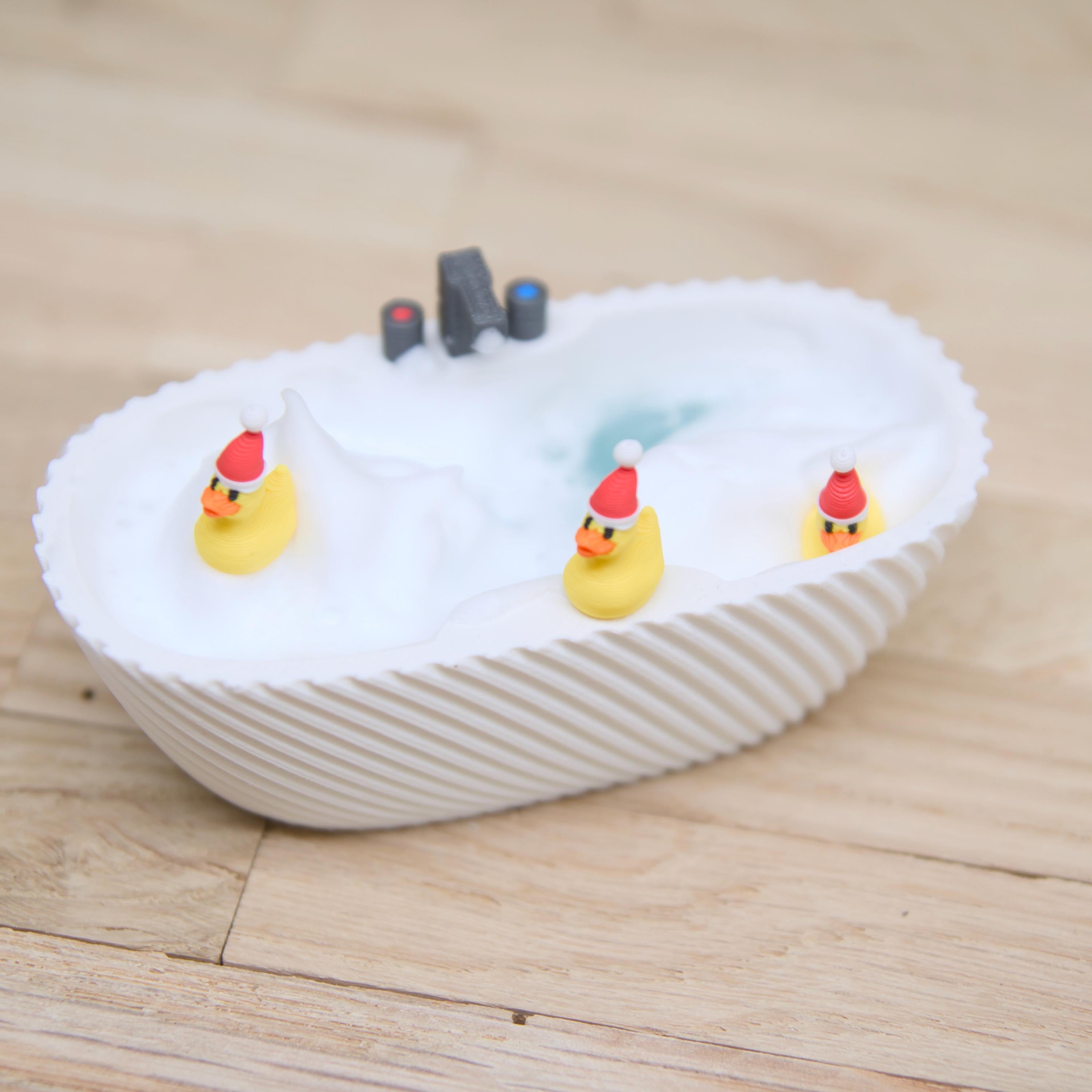 Wichtel-Badewanne mit 3 Weihnachts-Quietscheenten | Mini Badewanne Zubehör für Wichteltür | Weihnachtsdeko