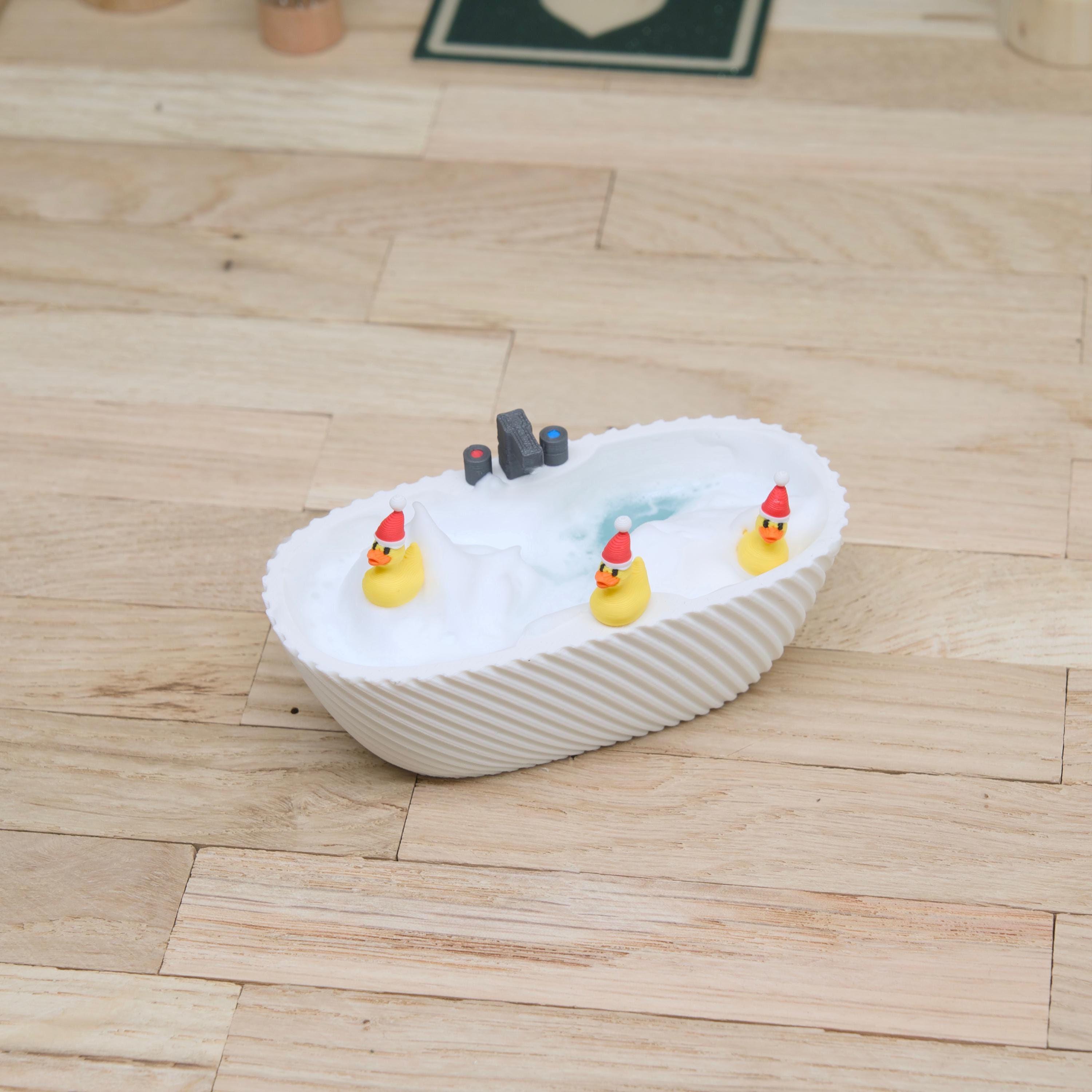 Wichtel-Badewanne mit 3 Weihnachts-Quietscheenten | Mini Badewanne Zubehör für Wichteltür | Weihnachtsdeko