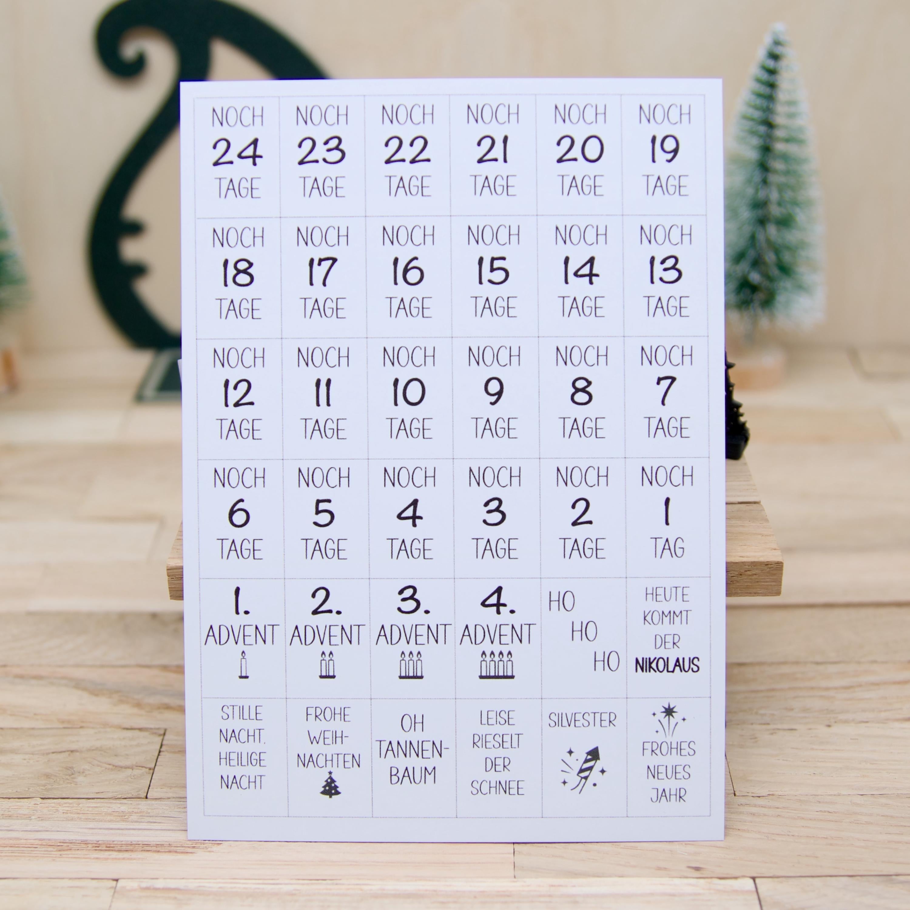 Wichtel Countdown Aufsteller – Noch X Tage bis Weihnachten – Stern & Oh Tannenbaum – Mini Deko – Wichtelwelt Zubehör – Advent