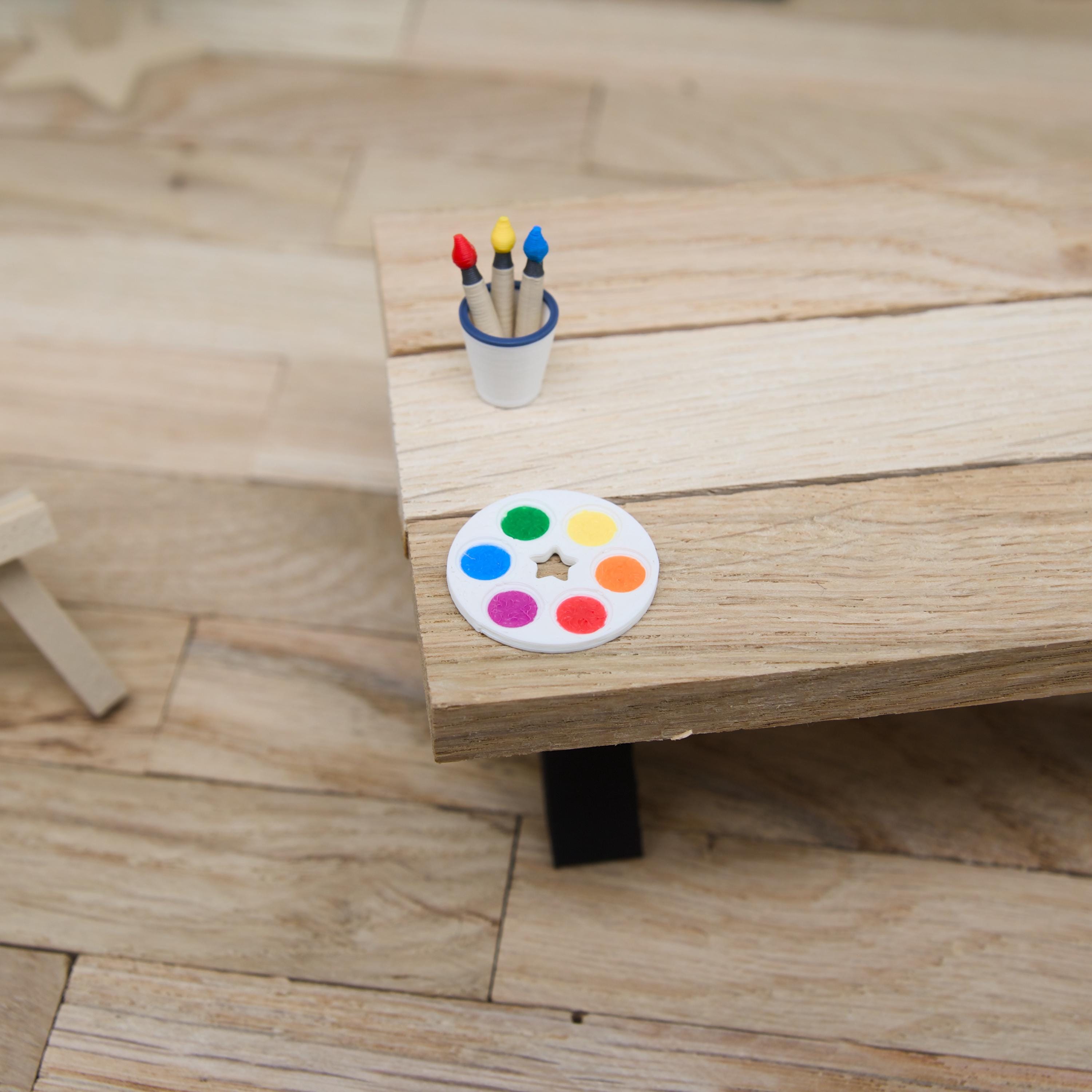 Wichtel Staffelei Set | Mini Staffelei mit Leinwand, Mischpalette, Pinseln & Becher | Künstler Zubehör für Wichteltür