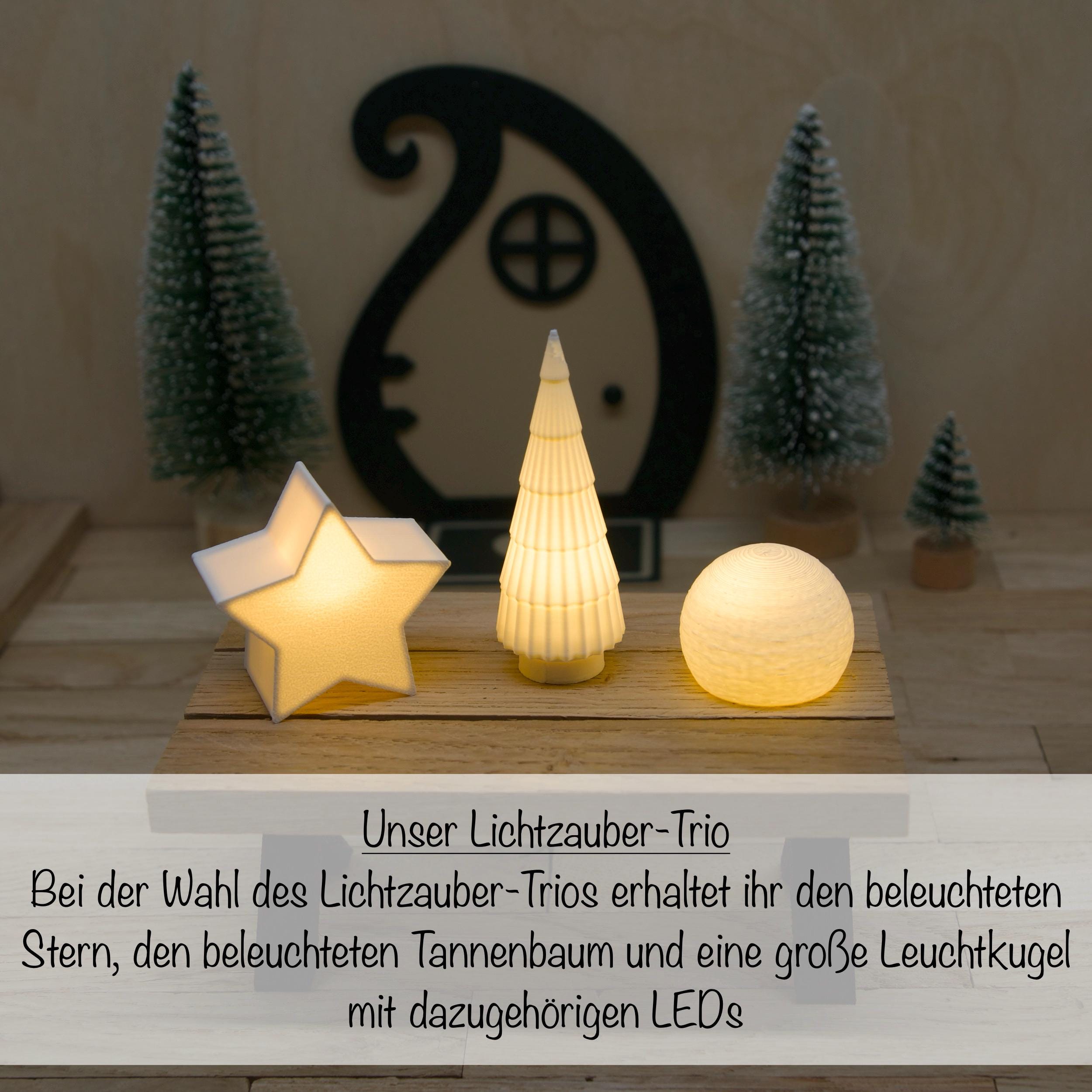 Wichtel Lichtzauber Set – Leuchtkugel, Stern & Baum – Mini LED Deko – Wichtel Weihnachtslicht – Wichtel Zubehör mit Ballonlicht