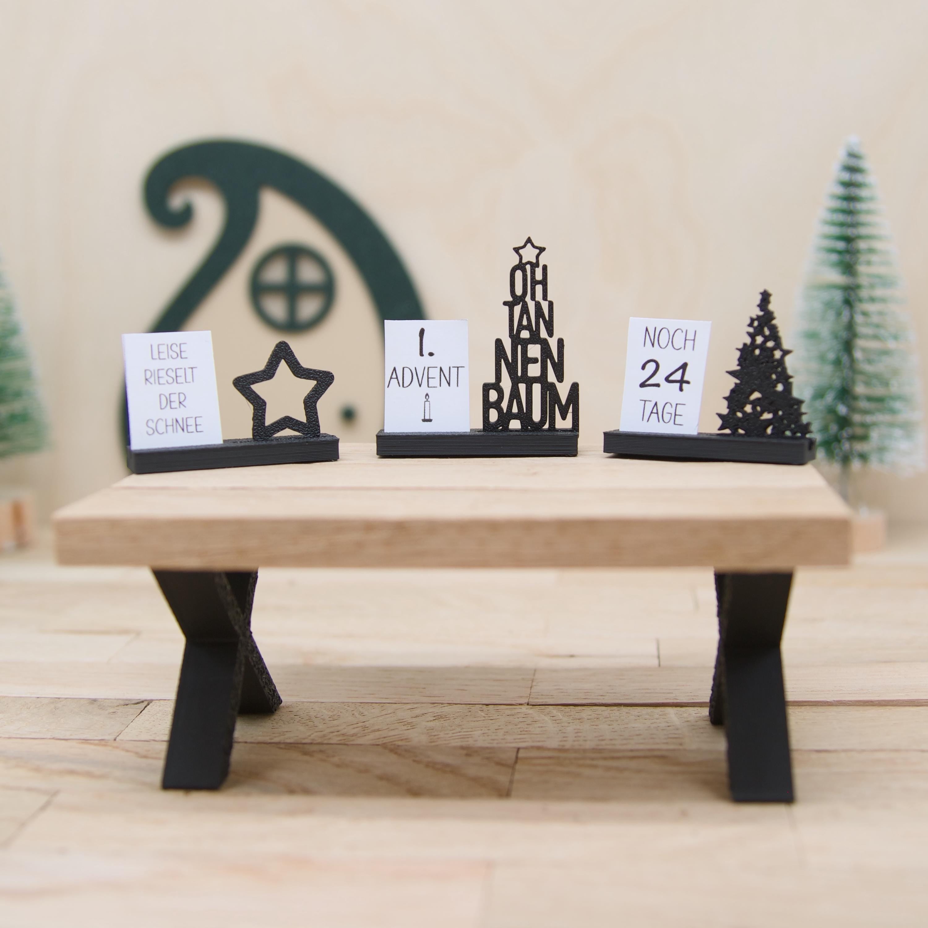 Wichtel Countdown Aufsteller – Noch X Tage bis Weihnachten – Stern & Oh Tannenbaum – Mini Deko – Wichtelwelt Zubehör – Advent