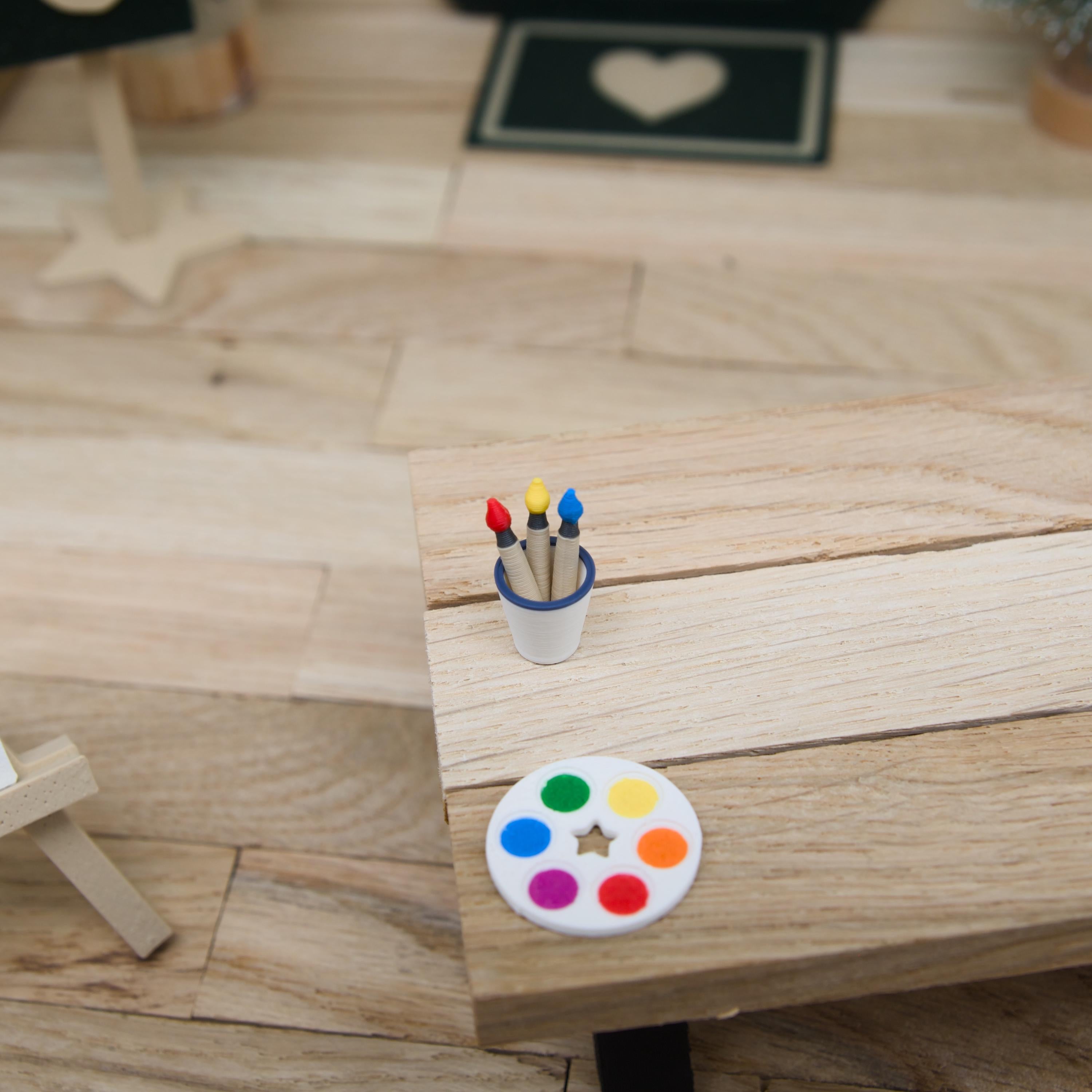 Wichtel Staffelei Set | Mini Staffelei mit Leinwand, Mischpalette, Pinseln & Becher | Künstler Zubehör für Wichteltür