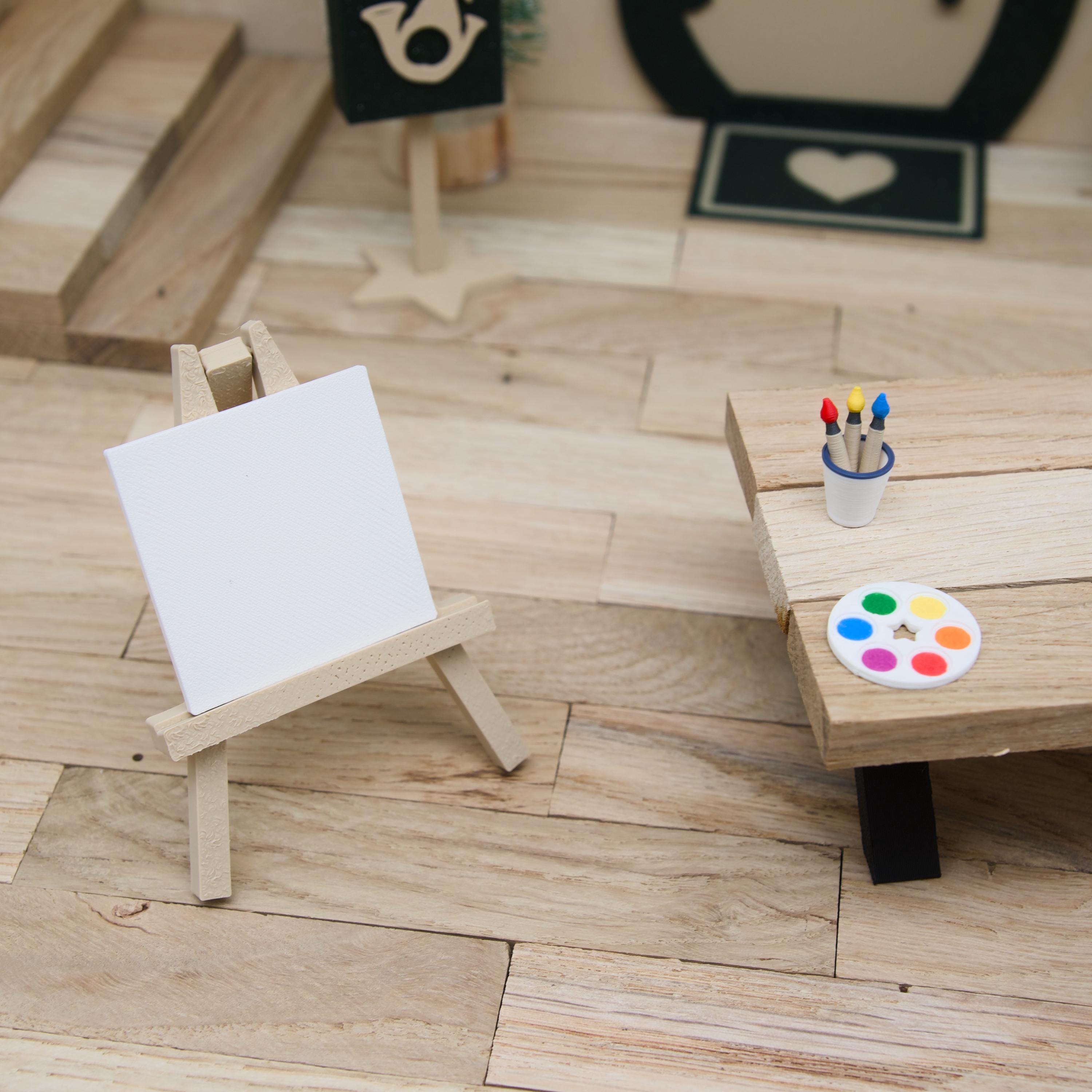 Wichtel Staffelei Set | Mini Staffelei mit Leinwand, Mischpalette, Pinseln & Becher | Künstler Zubehör für Wichteltür