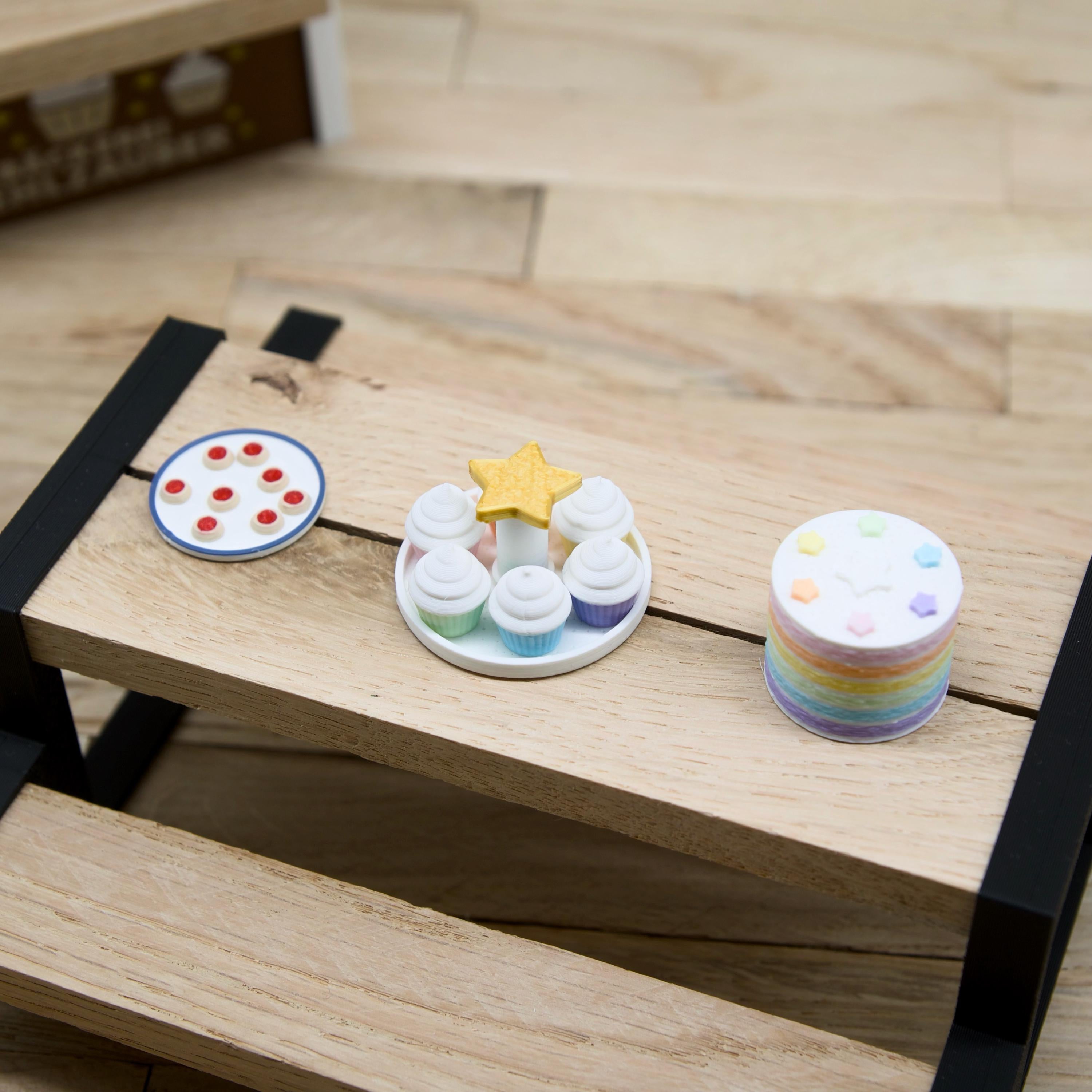 Wichtels Mehlzauber-Set | Regenbogentorte + Cupcakes + Engelsaugen | Miniatur Gebäck Set | Wichtel Essen Deko | Wichtelküche