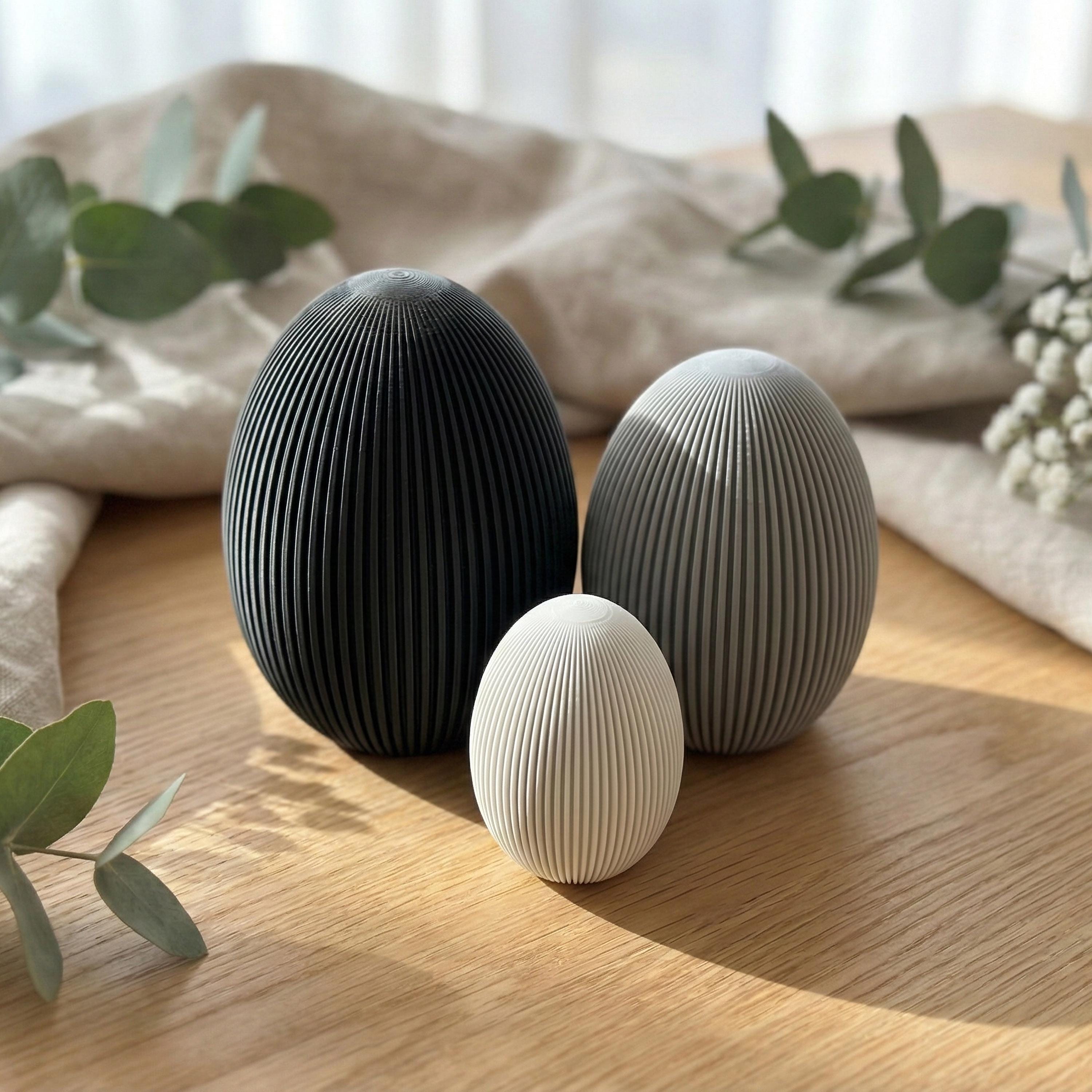 Moderne Ostereier geriffelt – Minimalistische Osterdeko Set – 3D Druck aus Recycling PLA – Skandinavische Tischdeko