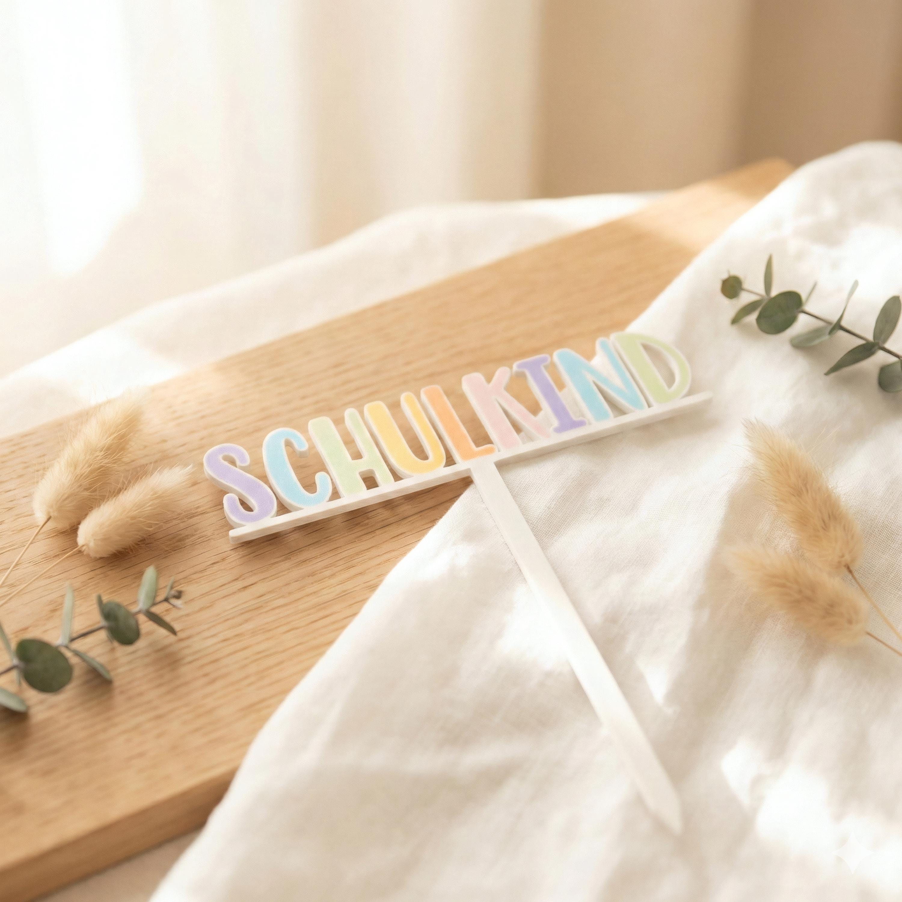 Caketopper - Schulkind 2025 in Pastell-Regenbogenfarben