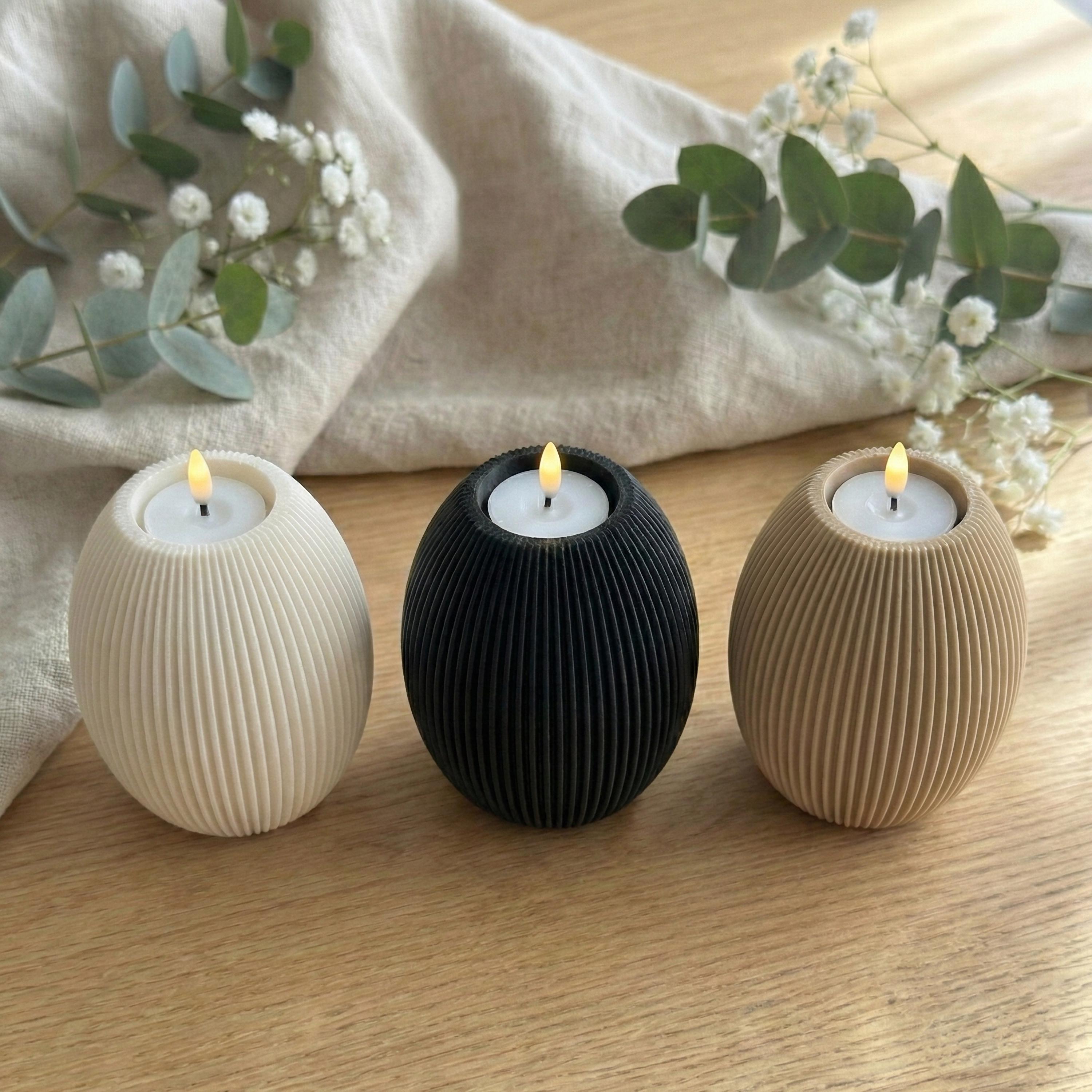 Moderner geriffelter LED-Teelichthalter – Geriffeltes Design – Osterdeko & Ganzjährige Tischdeko -Minimalistisch–Scandi Style Kerzenhalter