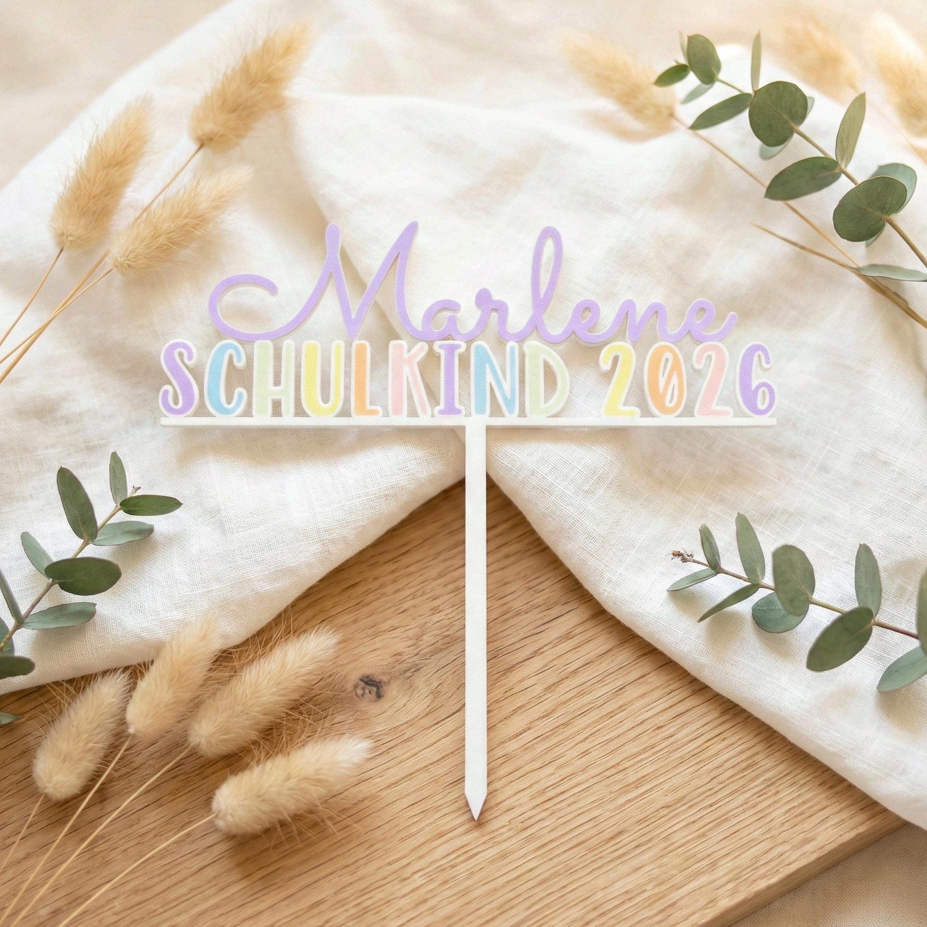 Caketopper - Schulkind 2025 in Pastell-Regenbogenfarben