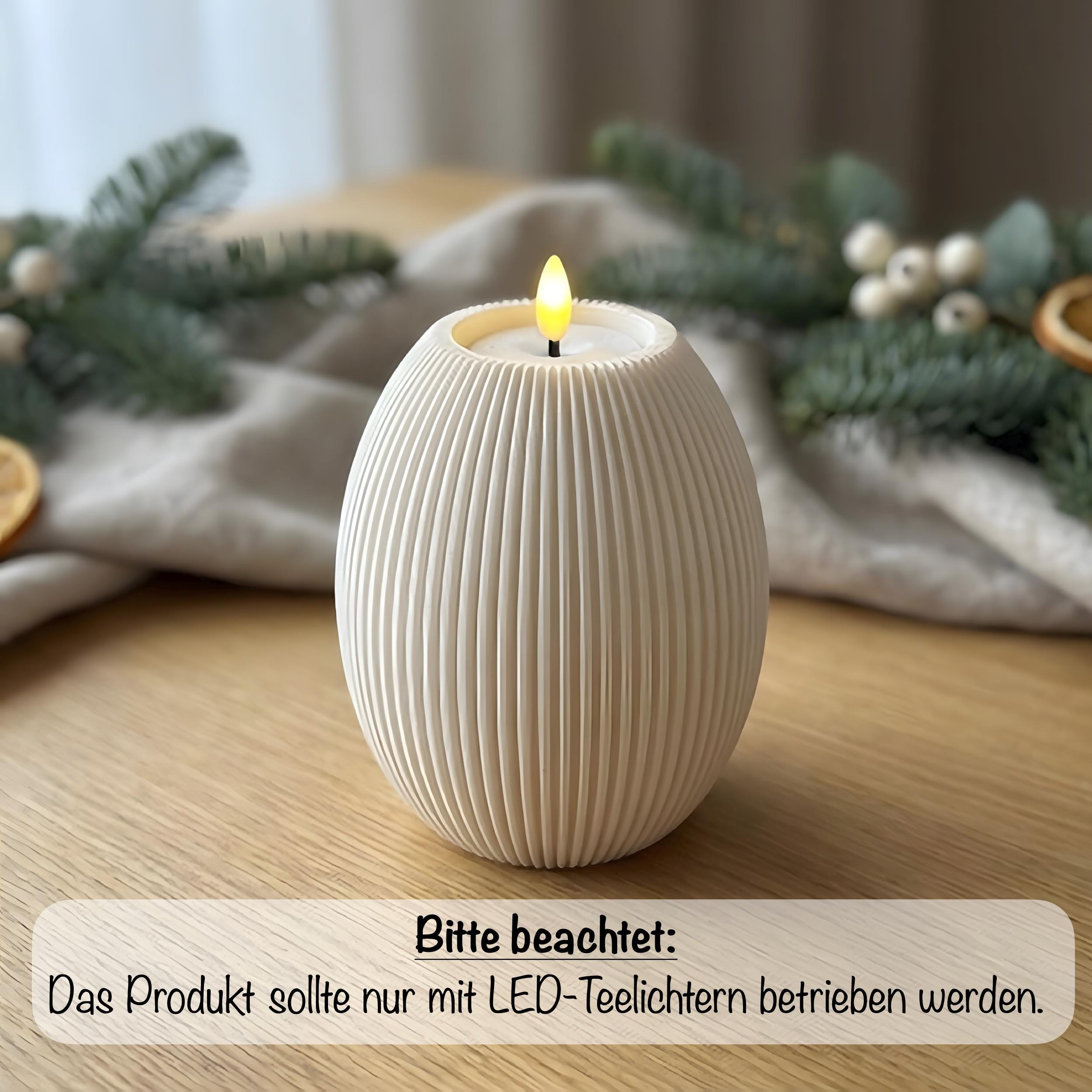 Moderner geriffelter LED-Teelichthalter – Geriffeltes Design – Osterdeko & Ganzjährige Tischdeko -Minimalistisch–Scandi Style Kerzenhalter