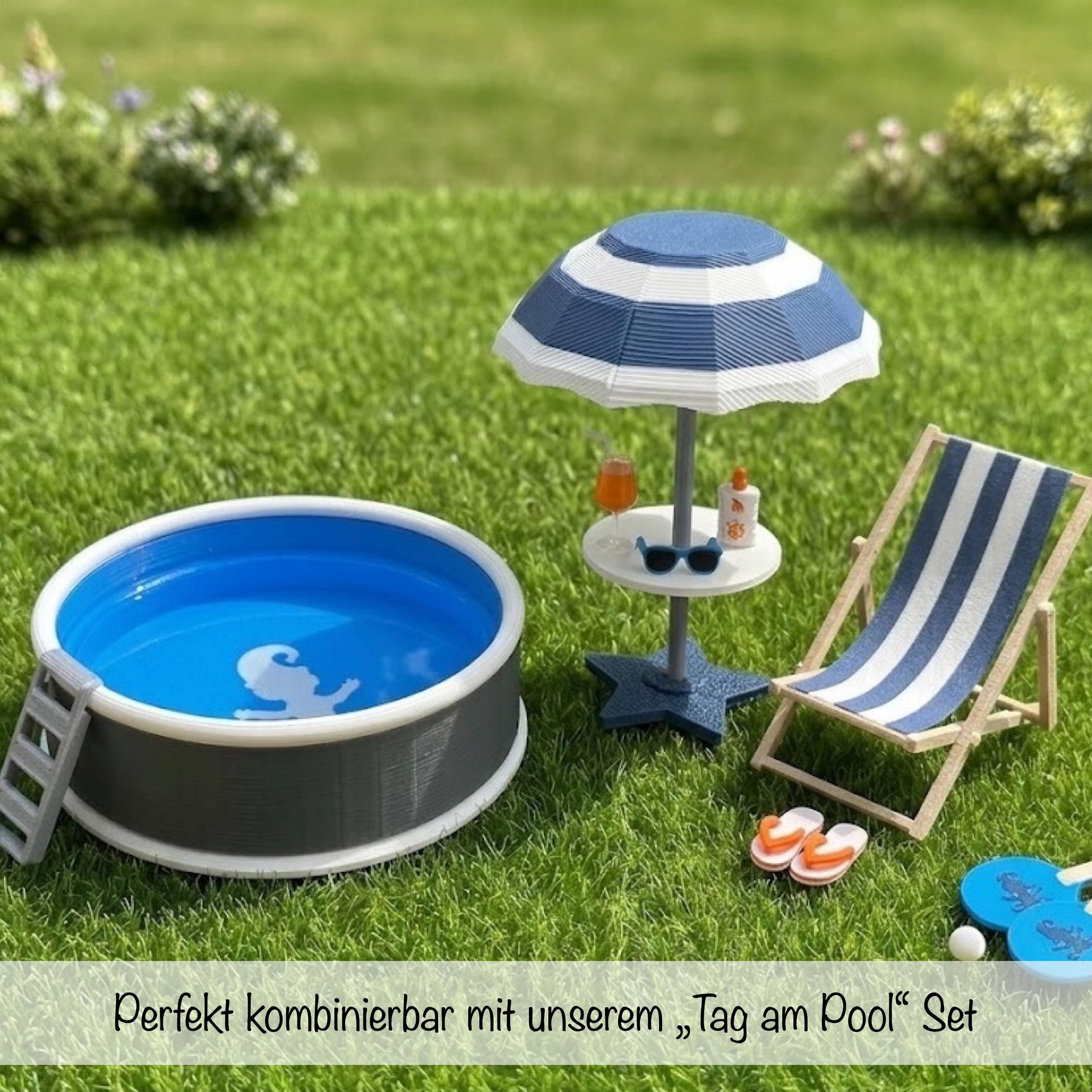 Wichtel Strandkorb Set mit Zubehör - Miniatur Strandkorb für Wichteltür, Sommer Deko, Wichtel Zubehör mit Sonnenbrille & Flipflops