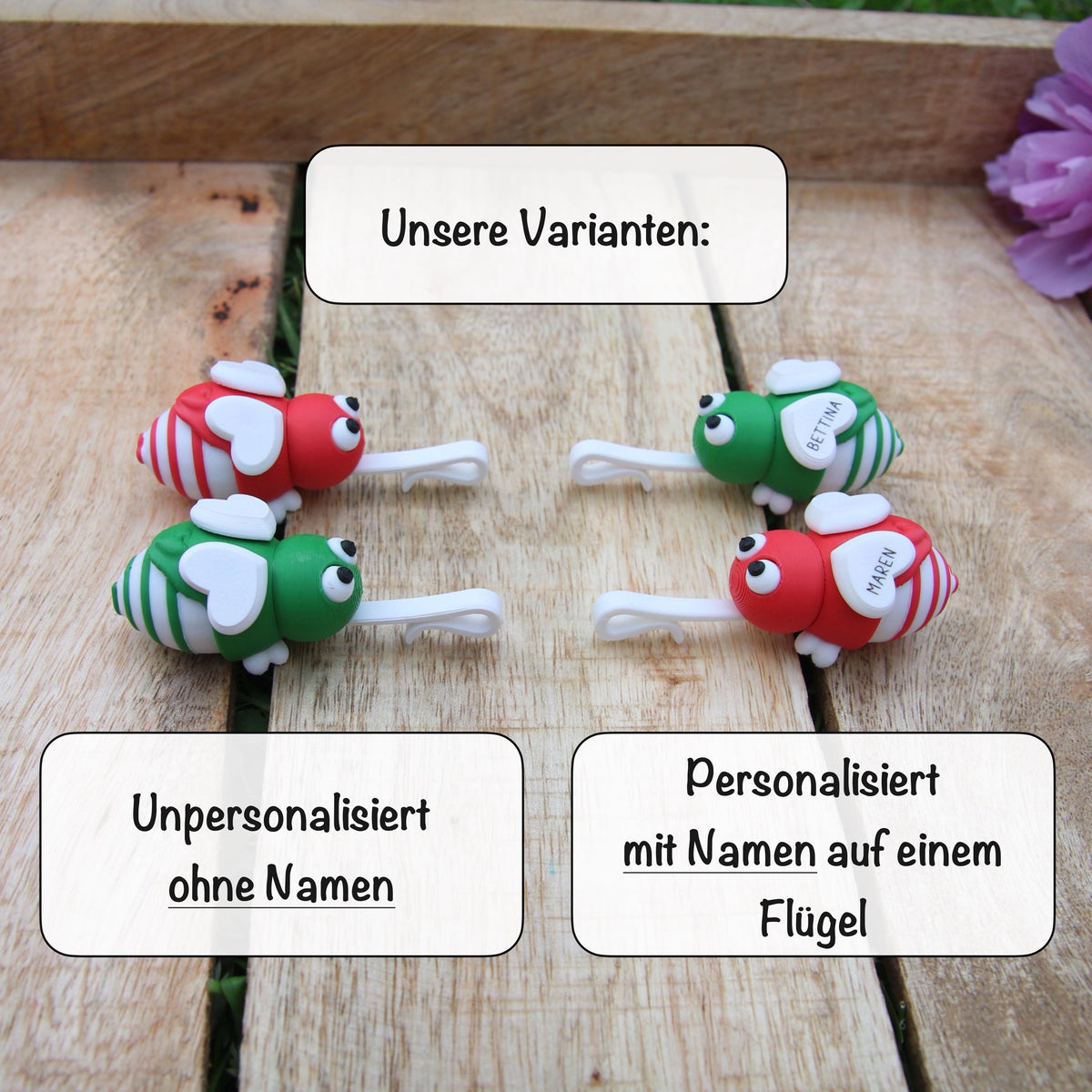 Glasmarkierer Glühwürmchen Irmchen personalisiert mit LED Licht | Platzkarte Hochzeit | Gastgeschenk Geburtstag | Namensschild Glas Spritz