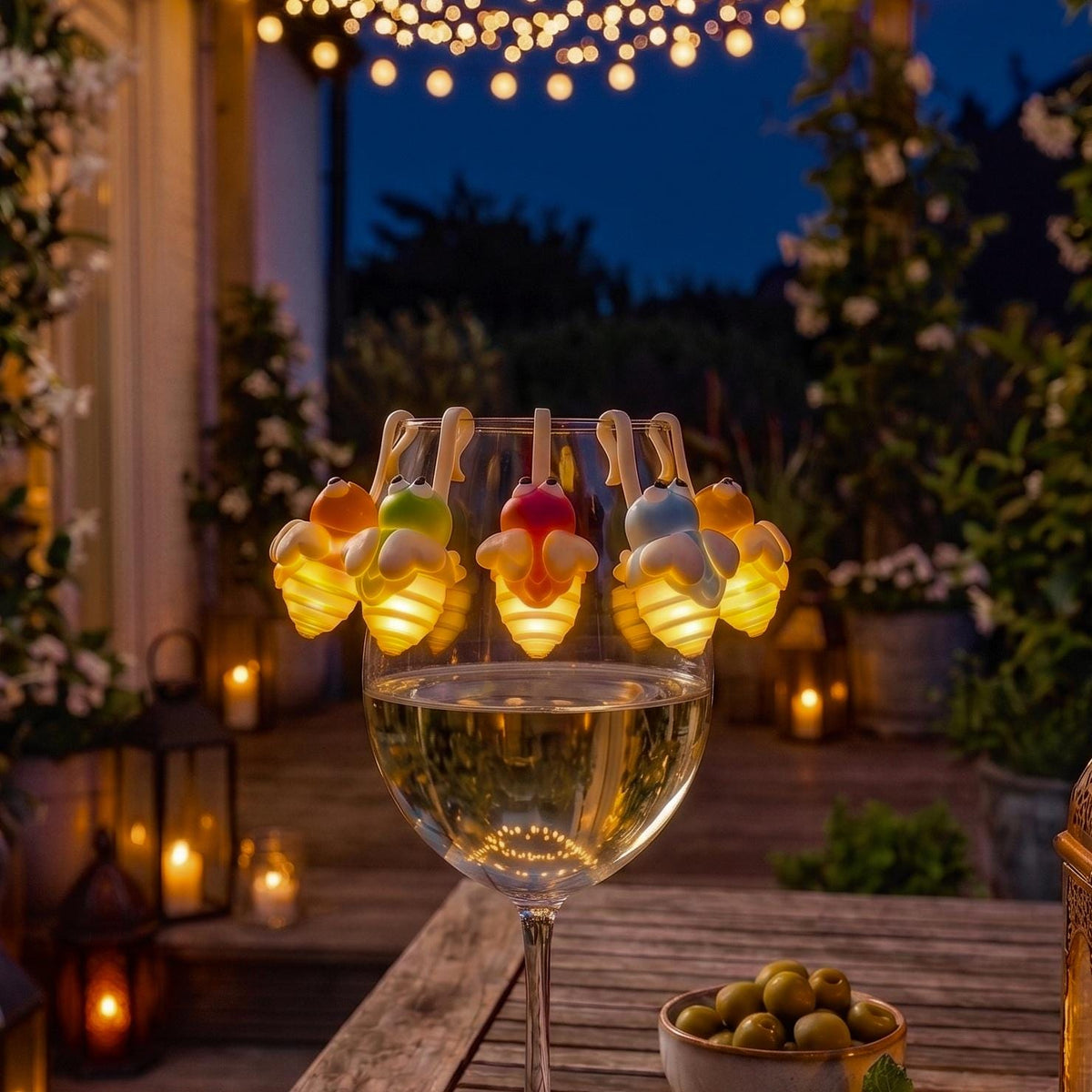 Glasmarkierer Glühwürmchen Irmchen personalisiert mit LED Licht | Platzkarte Hochzeit | Gastgeschenk Geburtstag | Namensschild Glas Spritz