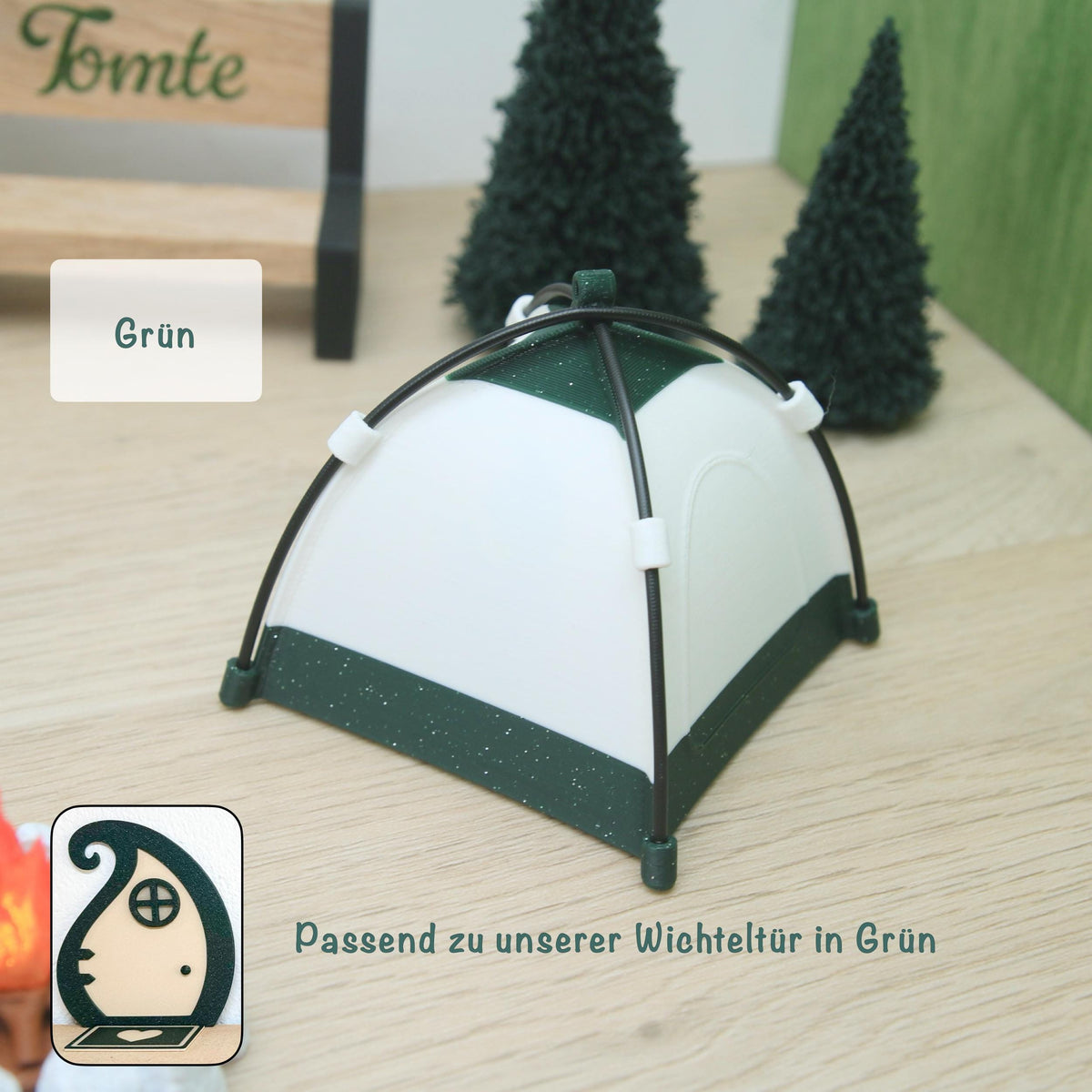 Wichtel Camping Set mit leuchtendem Zelt | Wichtelzubehör mit Lagerfeuer, Kompass & Taschenlampe | Mini Camping Wichtel