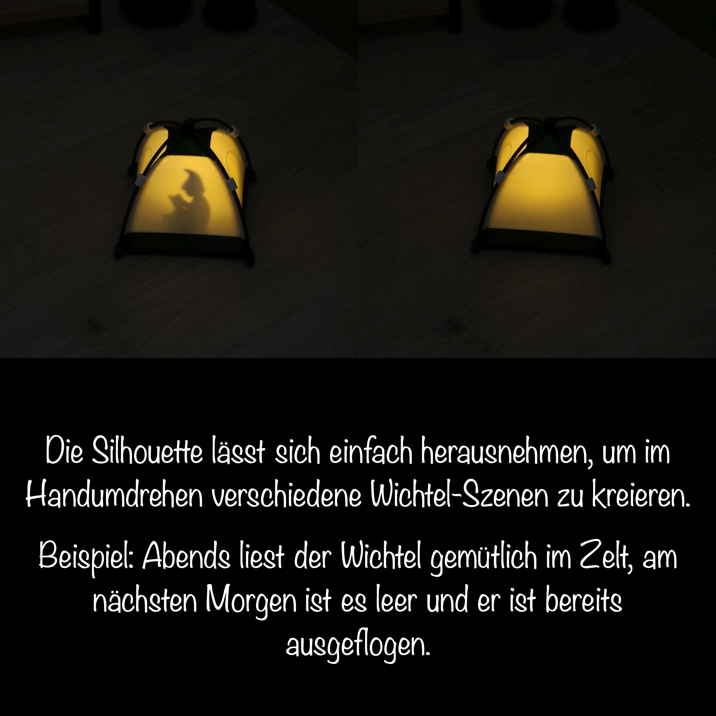 Wichtel Camping Set mit leuchtendem Zelt | Wichtelzubehör mit Lagerfeuer, Kompass & Taschenlampe | Mini Camping Wichtel
