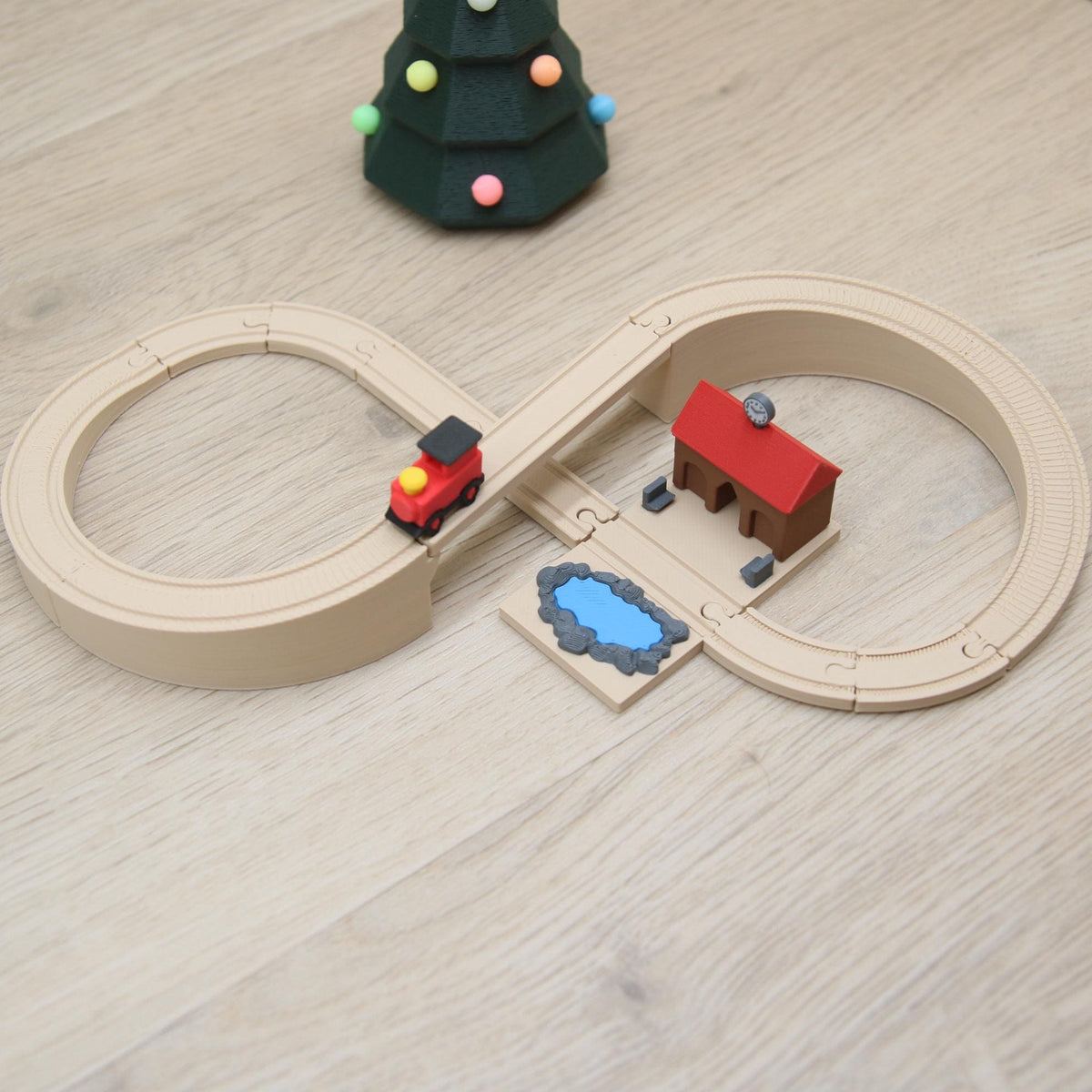Wichtel Eisenbahn Set Acht mit Brücke & Bahnhof | Große Wichtelbahn | Wichtel Zubehör Weihnachten | Mini Eisenbahn Wichteltür